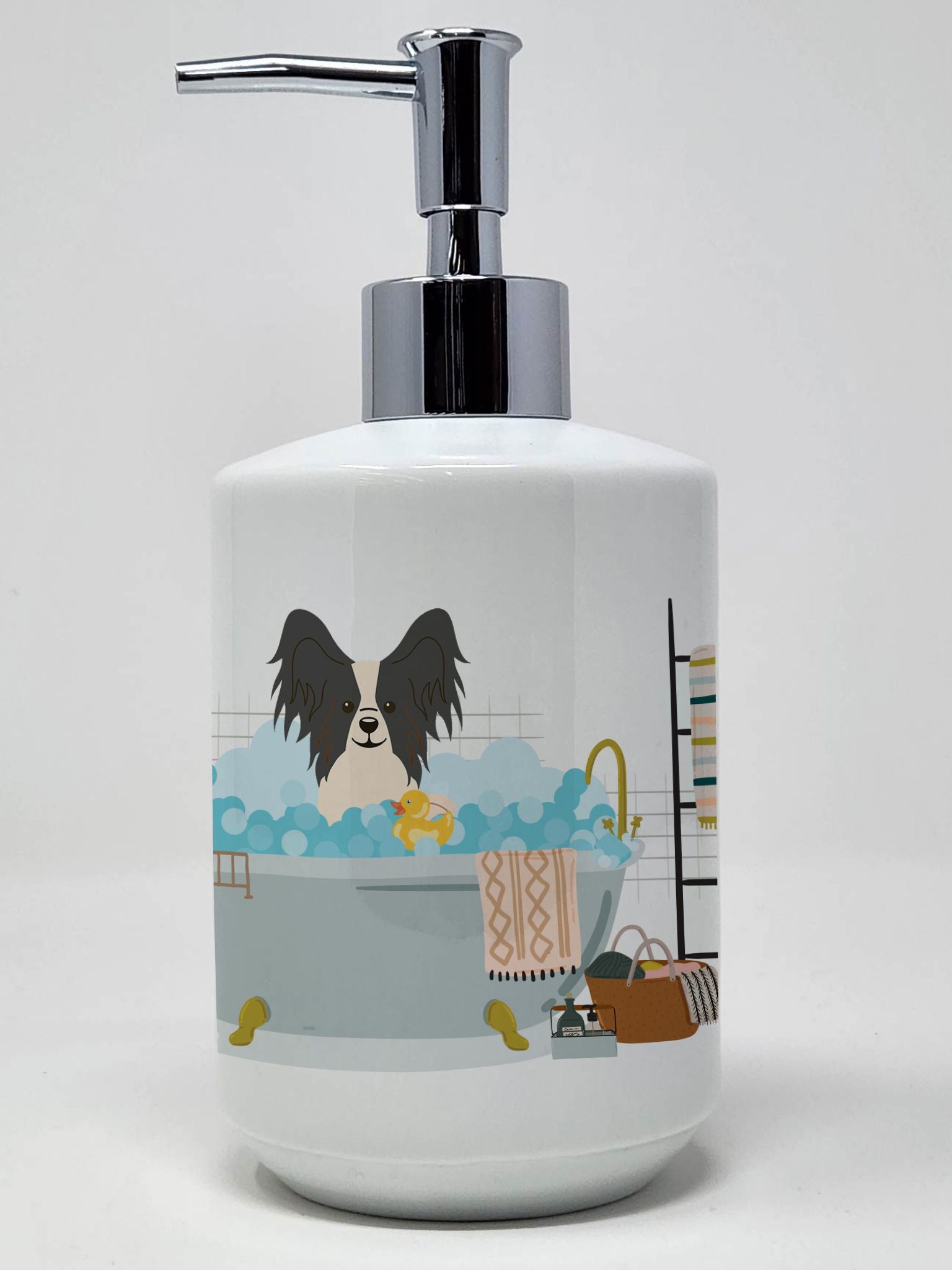 Black White Papillon in Bathtub Ceramic Soap Dispenser Hand Soap Dispenser Pump Bottles for Bathroom Kitchen, Empty Refillable L