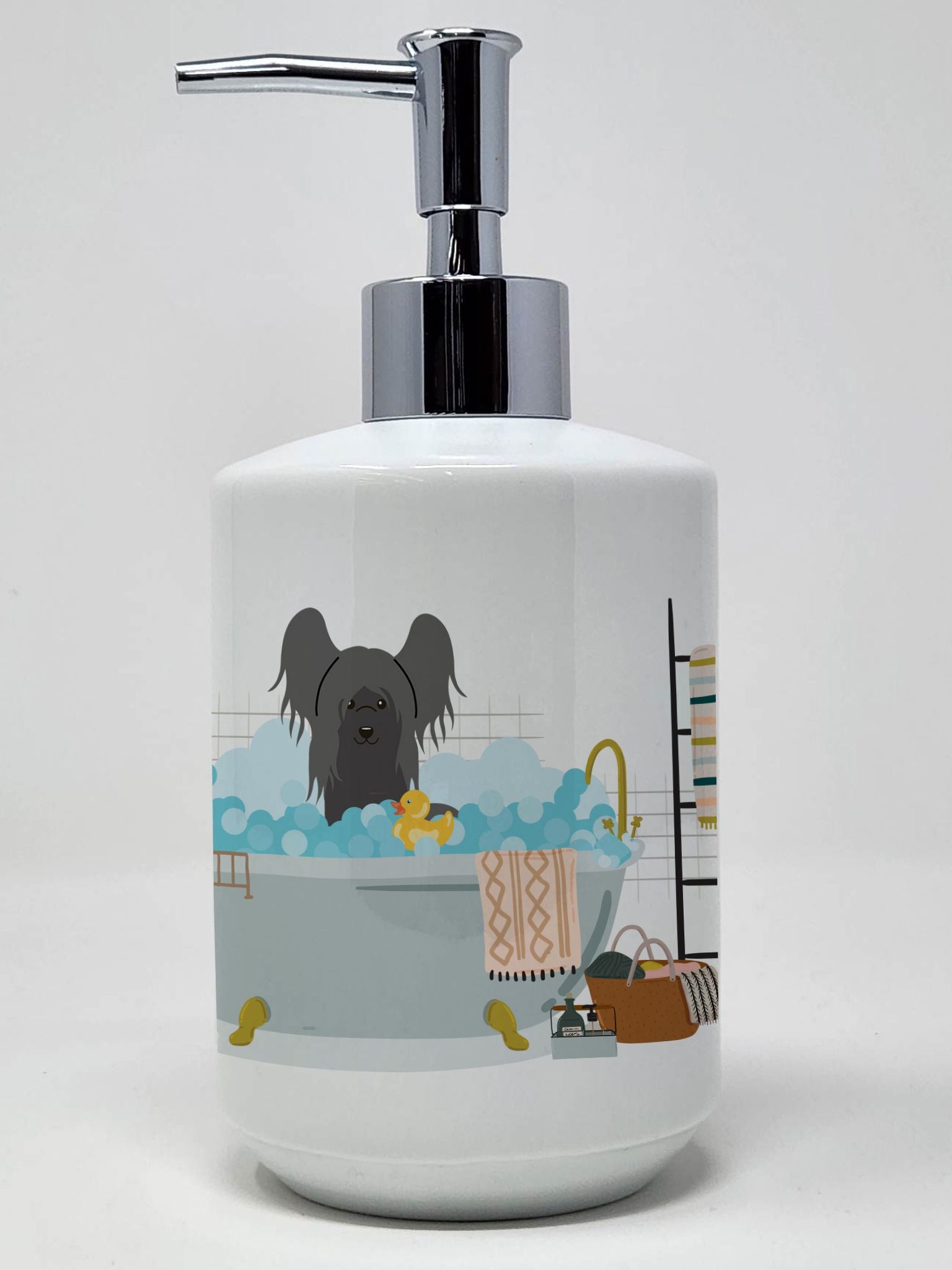 Black Chinese Crested in Bathtub Ceramic Soap Dispenser Hand Soap Dispenser Pump Bottles for Bathroom Kitchen, Empty Refillable 