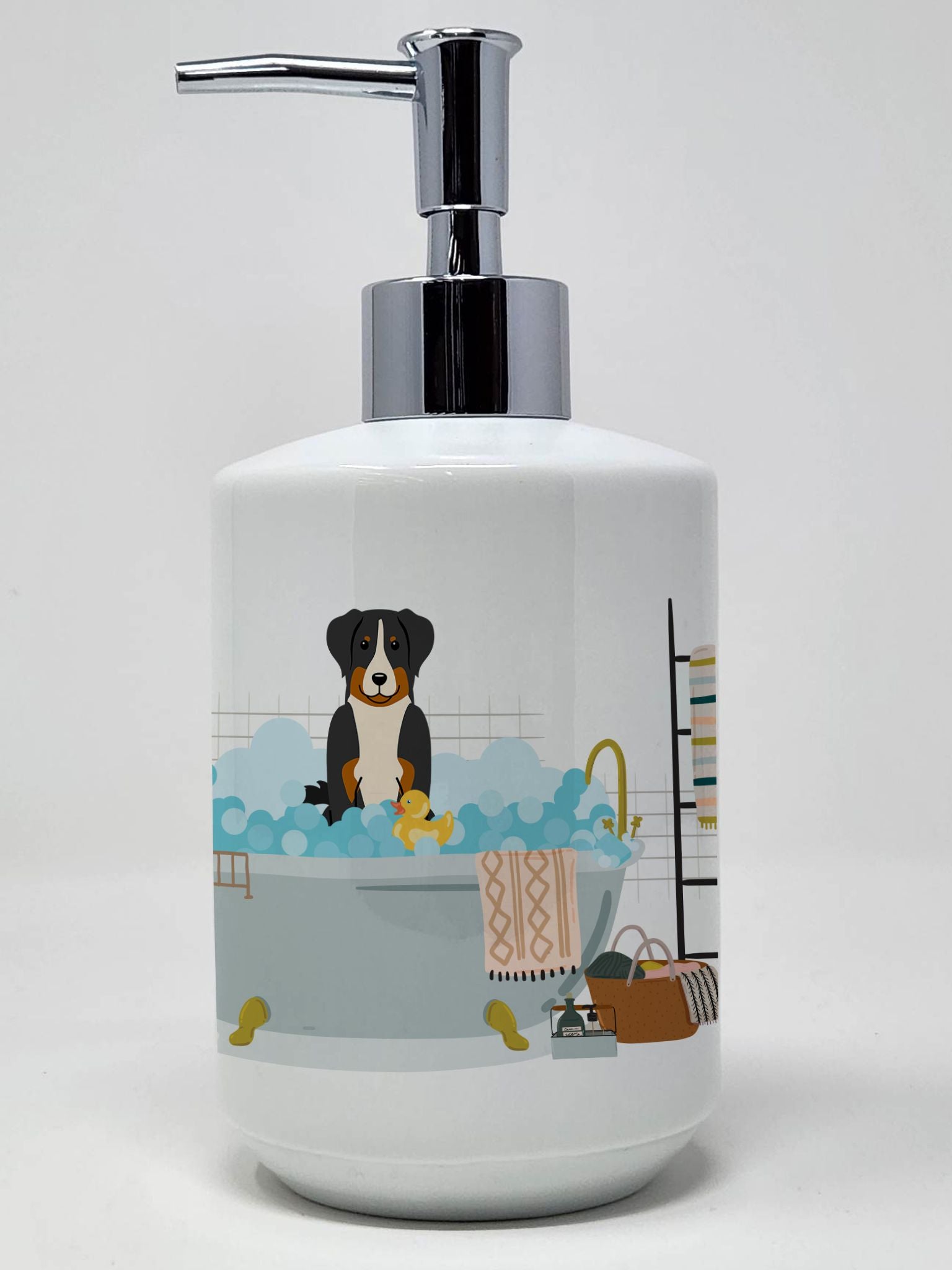 Appenzeller Sennenhund in Bathtub Ceramic Soap Dispenser Hand Soap Dispenser Pump Bottles for Bathroom Kitchen, Empty Refillable