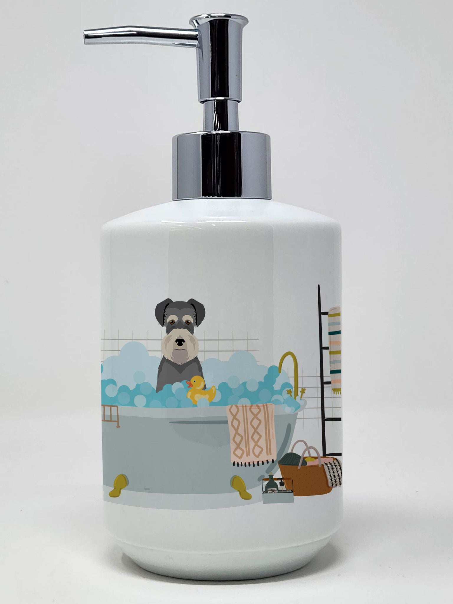 Salt Pepper Natural Ears Schnauzer Ceramic Soap Dispenser Hand Soap Dispenser Pump Bottles for Bathroom Kitchen, Empty Refillabl