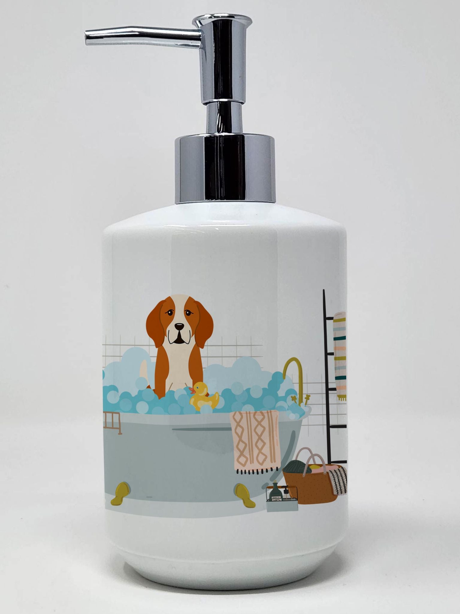 English Foxhound in Bathtub Ceramic Soap Dispenser Hand Soap Dispenser Pump Bottles for Bathroom Kitchen, Empty Refillable Liqui