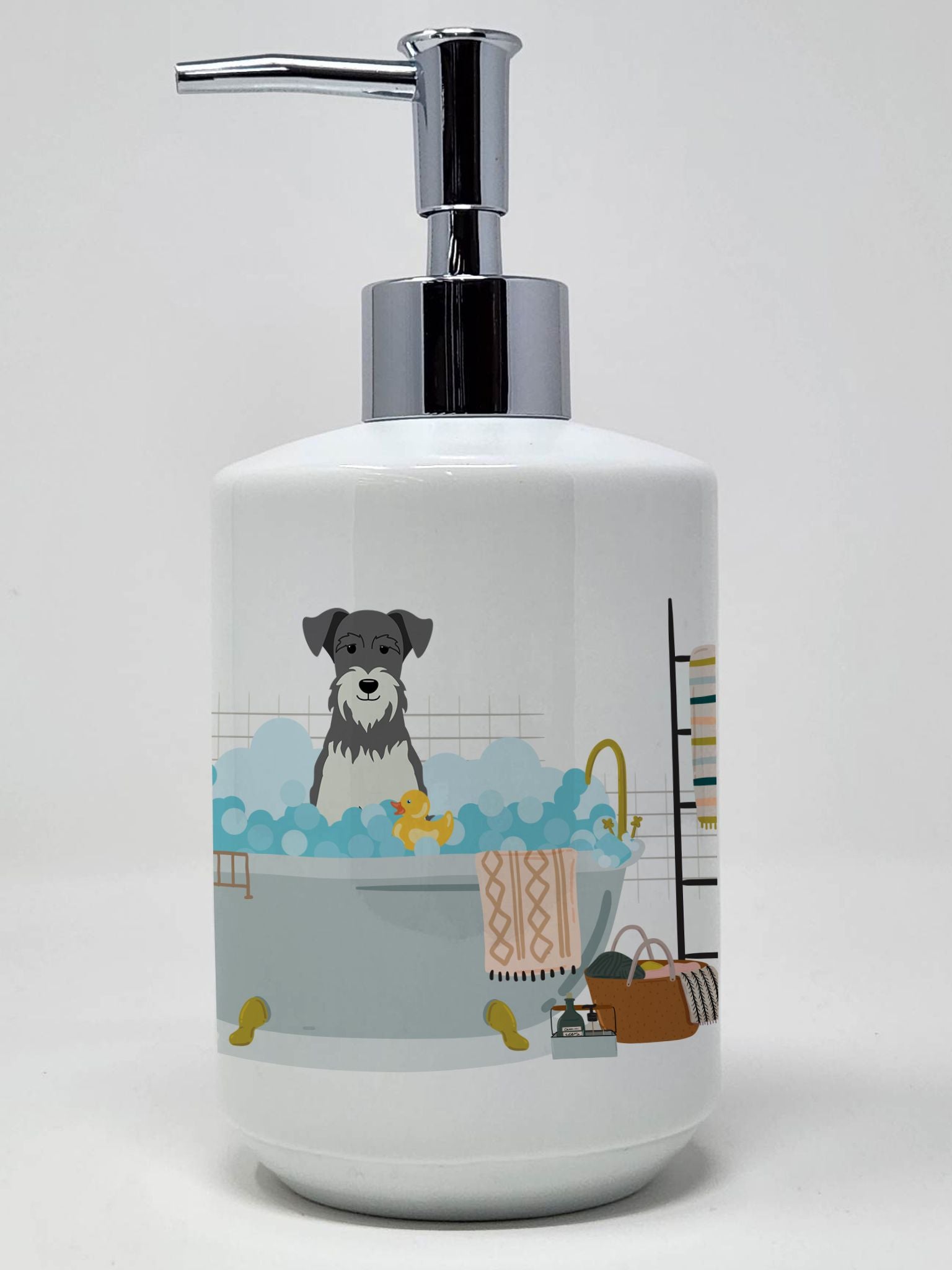 Salt and Pepper Miniature Schnauzer in Bathtub Ceramic Soap Dispenser Hand Soap Dispenser Pump Bottles for Bathroom Kitchen, Emp