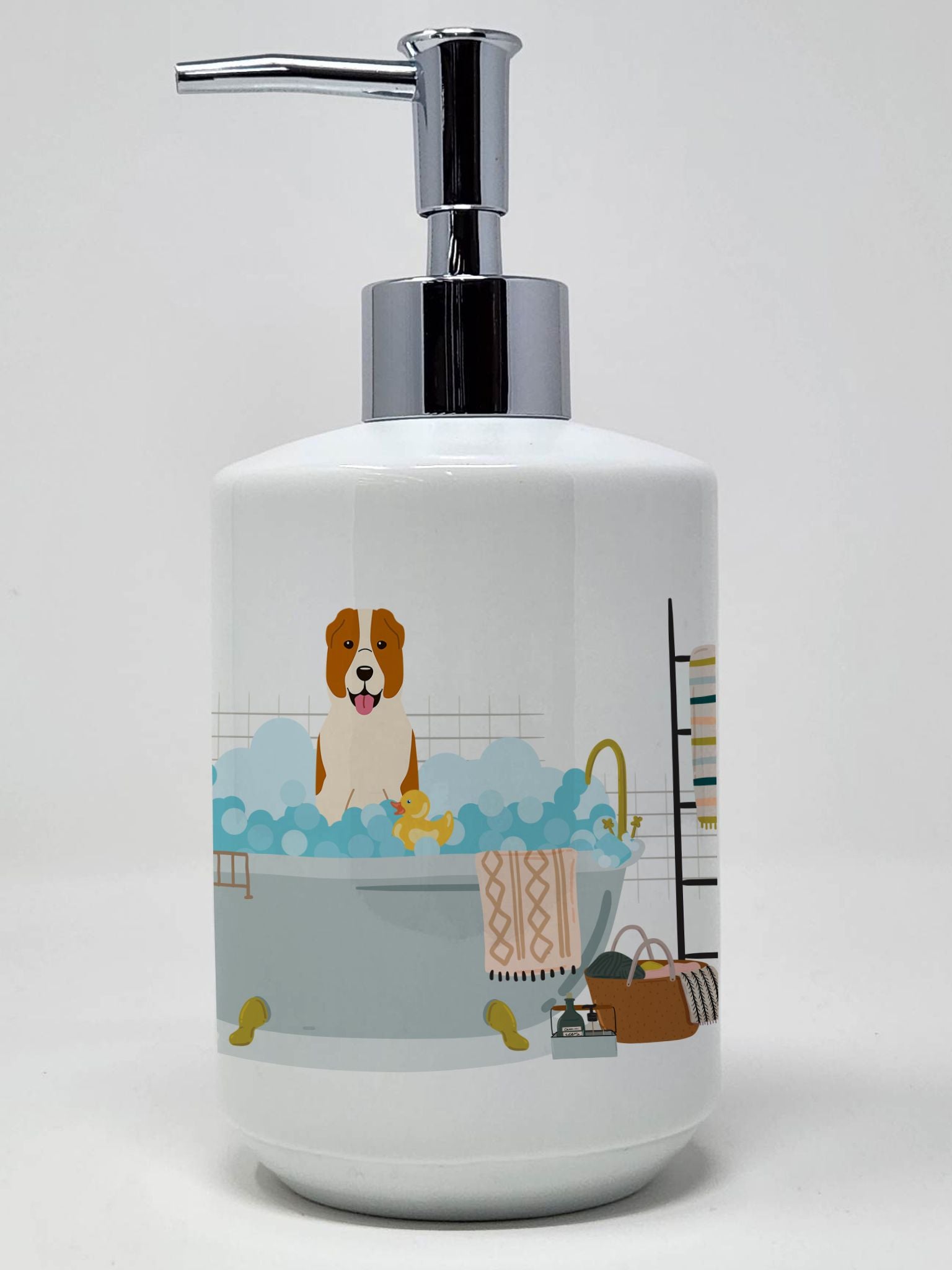 Central Asian Shepherd Dog in Bathtub Ceramic Soap Dispenser Hand Soap Dispenser Pump Bottles for Bathroom Kitchen, Empty Refill