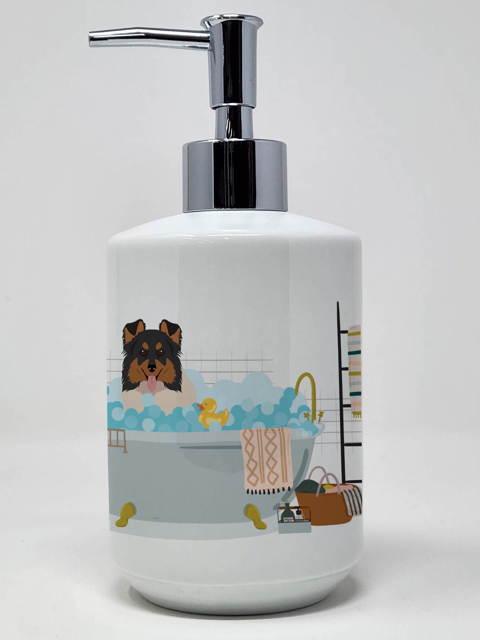 Tricolor Sheltie Ceramic Soap Dispenser Hand Soap Dispenser Pump Bottles for Bathroom Kitchen, Empty Refillable Liquid Soap Cont