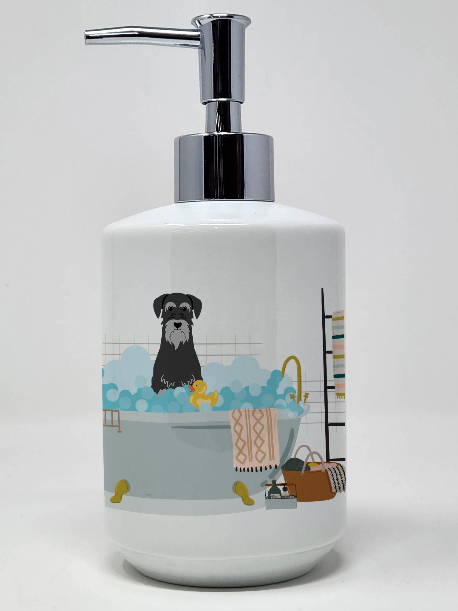 Black Grey Standard Schnauzer in Bathtub Ceramic Soap Dispenser Hand Soap Dispenser Pump Bottles for Bathroom Kitchen, Empty Ref