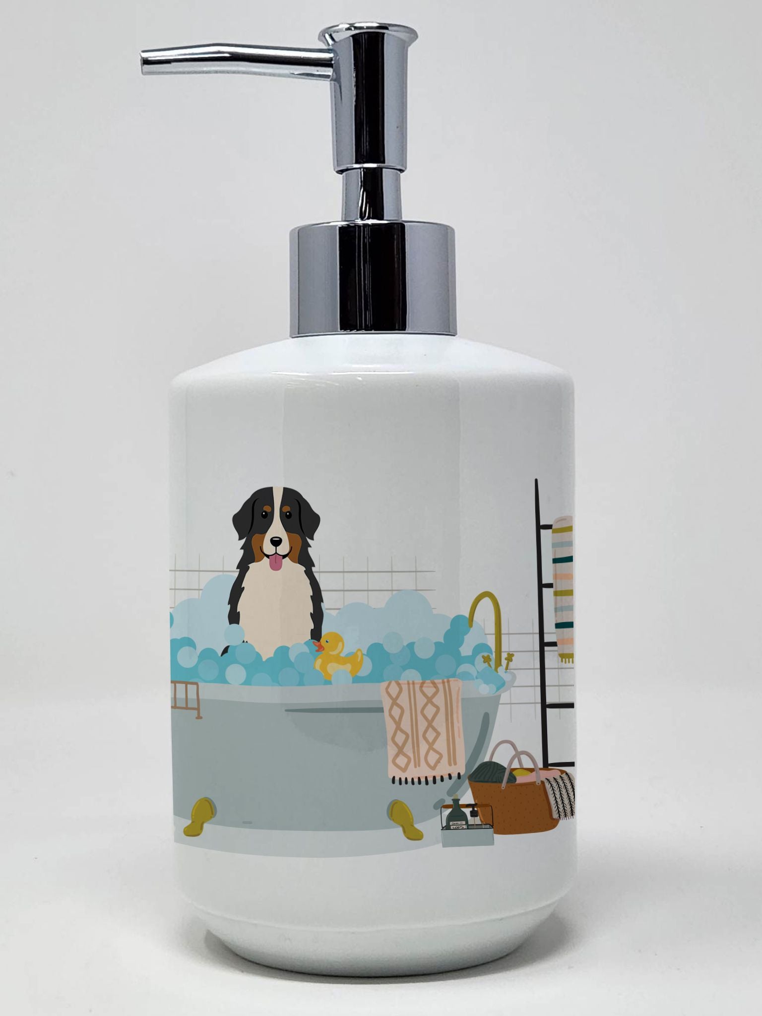 Bernese Mountain Dog in Bathtub Ceramic Soap Dispenser Hand Soap Dispenser Pump Bottles for Bathroom Kitchen, Empty Refillable L