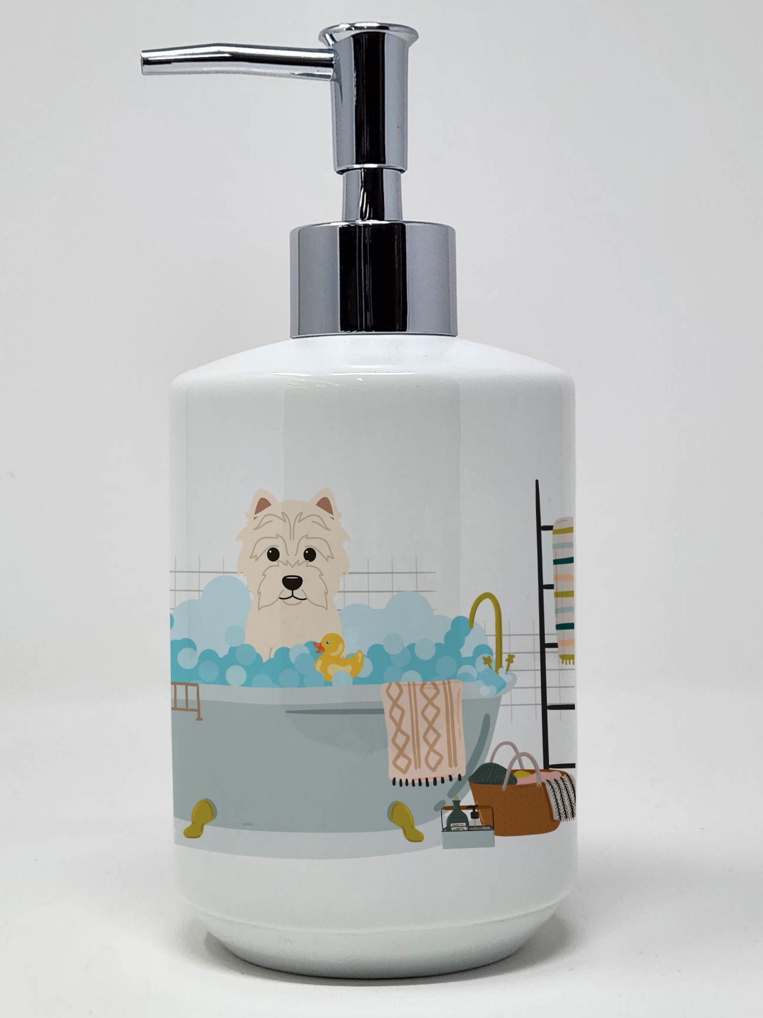 Westie in Bathtub Ceramic Soap Dispenser Hand Soap Dispenser Pump Bottles for Bathroom Kitchen, Empty Refillable Liquid Soap Con