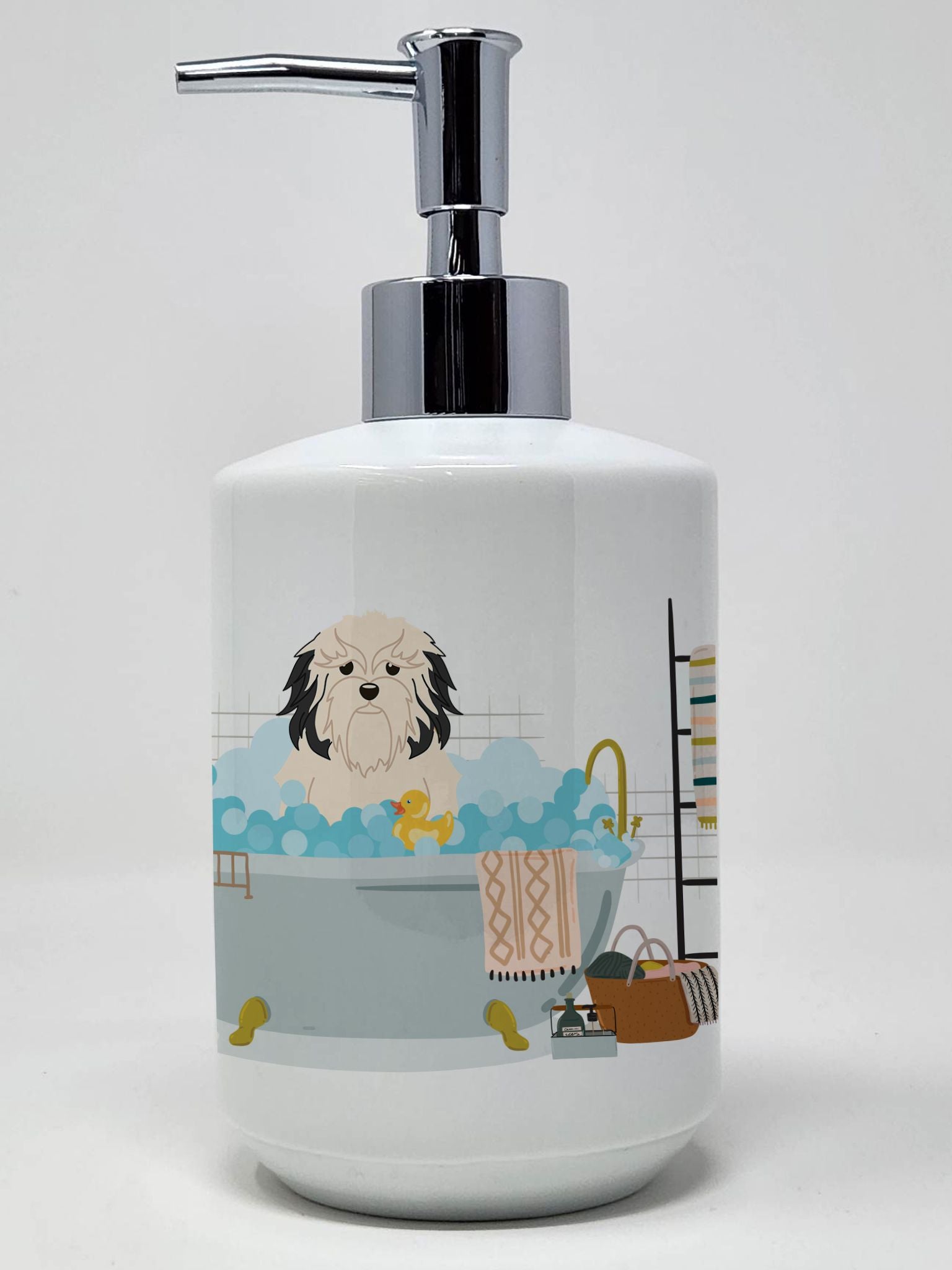 Lowchen in Bathtub Ceramic Soap Dispenser Hand Soap Dispenser Pump Bottles for Bathroom Kitchen, Empty Refillable Liquid Soap Co