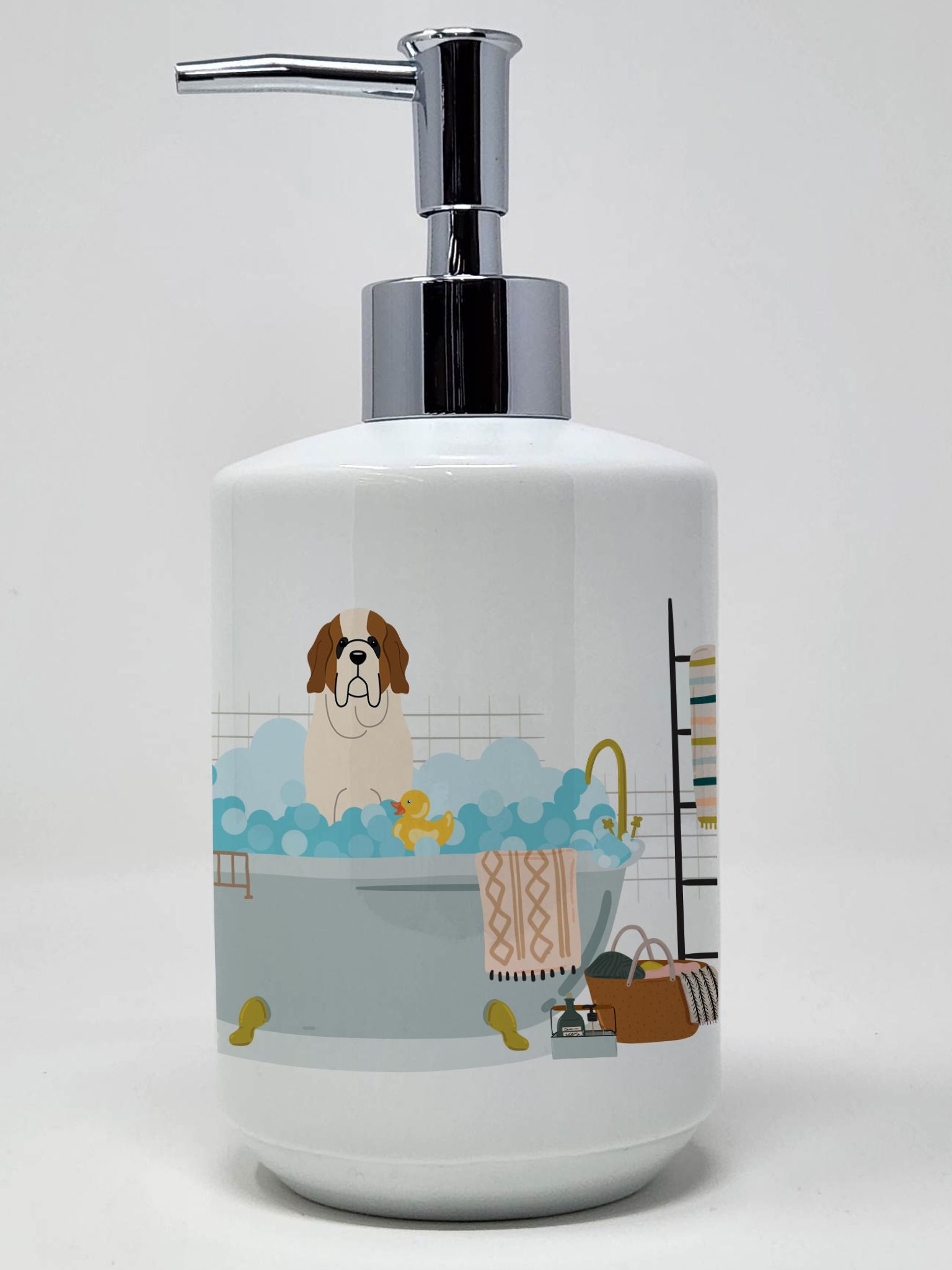 Saint Bernard in Bathtub Ceramic Soap Dispenser Hand Soap Dispenser Pump Bottles for Bathroom Kitchen, Empty Refillable Liquid S