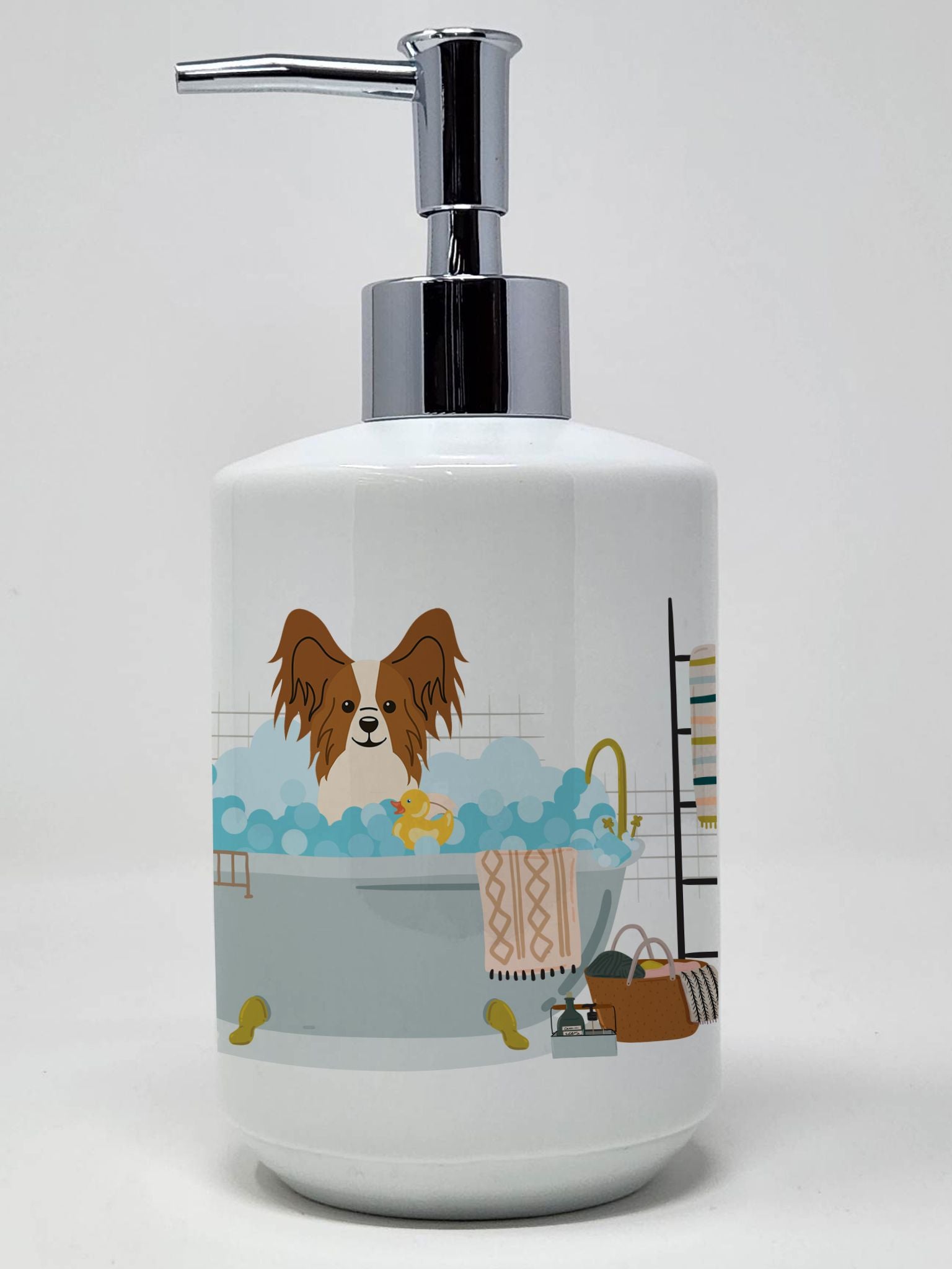 Red White Papillon in Bathtub Ceramic Soap Dispenser Hand Soap Dispenser Pump Bottles for Bathroom Kitchen, Empty Refillable Liq