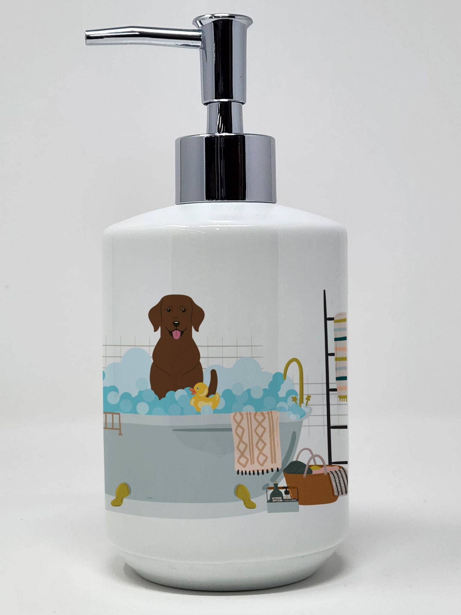 Chocolate Labrador in Bathtub Ceramic Soap Dispenser Hand Soap Dispenser Pump Bottles for Bathroom Kitchen, Empty Refillable Liq