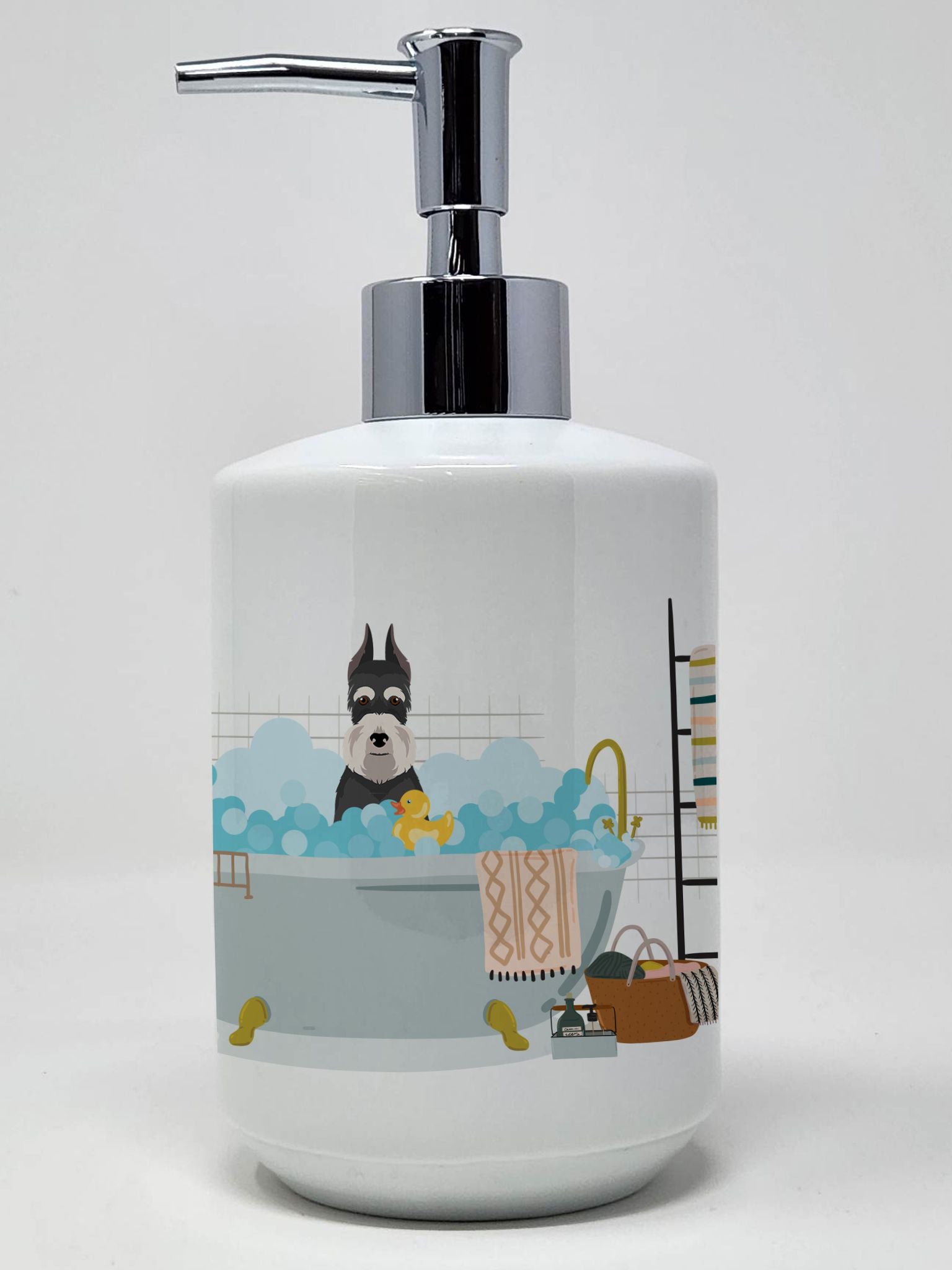 Black and Silver Schnauzer Ceramic Soap Dispenser Hand Soap Dispenser Pump Bottles for Bathroom Kitchen, Empty Refillable Liquid