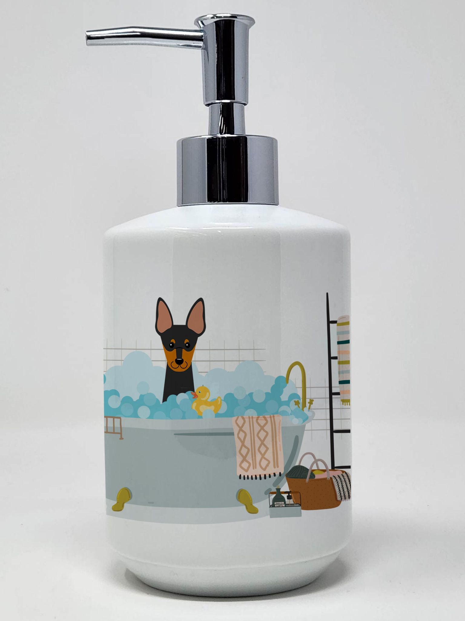 English Toy Terrier in Bathtub Ceramic Soap Dispenser Hand Soap Dispenser Pump Bottles for Bathroom Kitchen, Empty Refillable Li