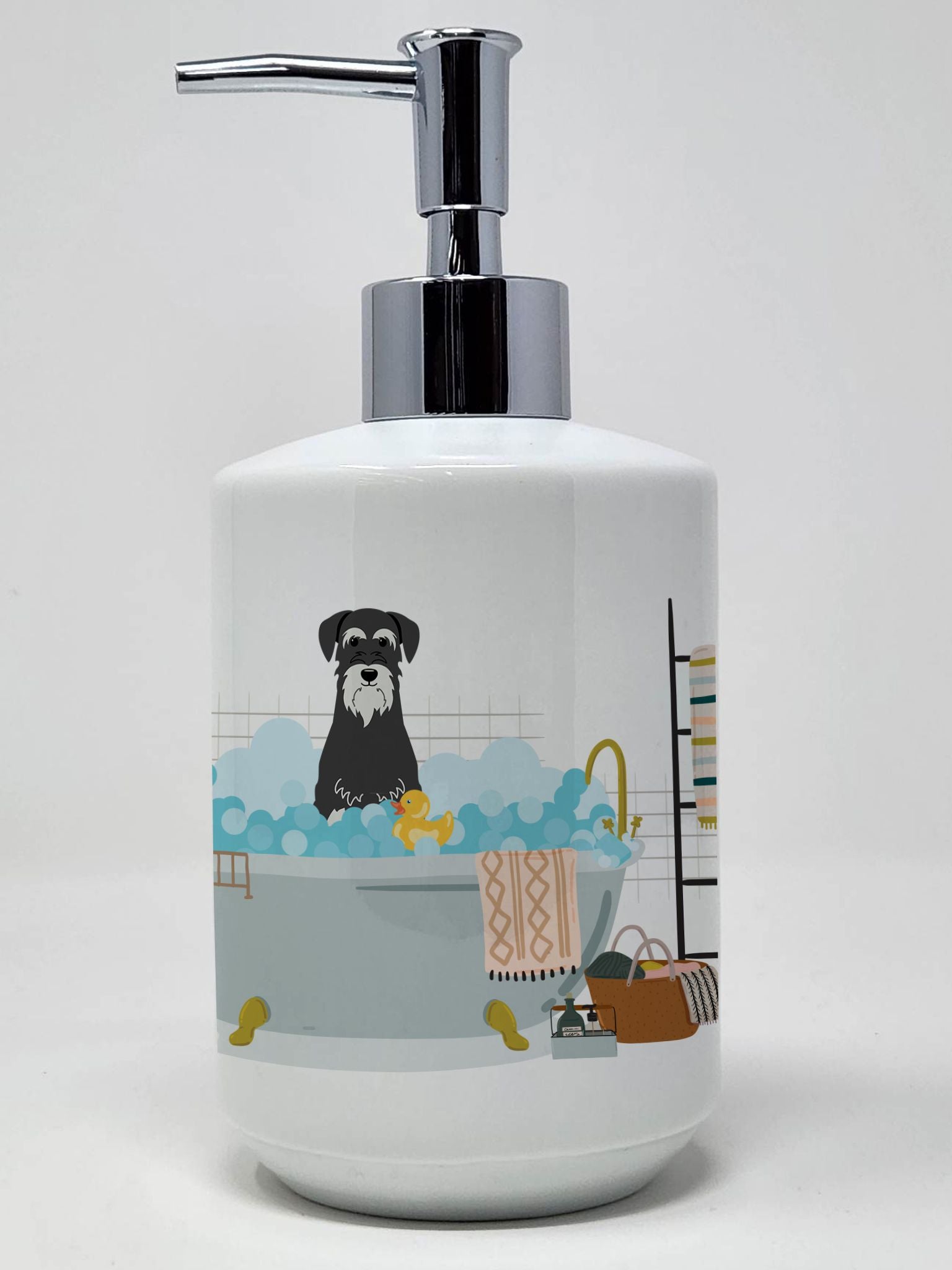 Salt and Pepper Standard Schnauzer in Bathtub Ceramic Soap Dispenser Hand Soap Dispenser Pump Bottles for Bathroom Kitchen, Empt
