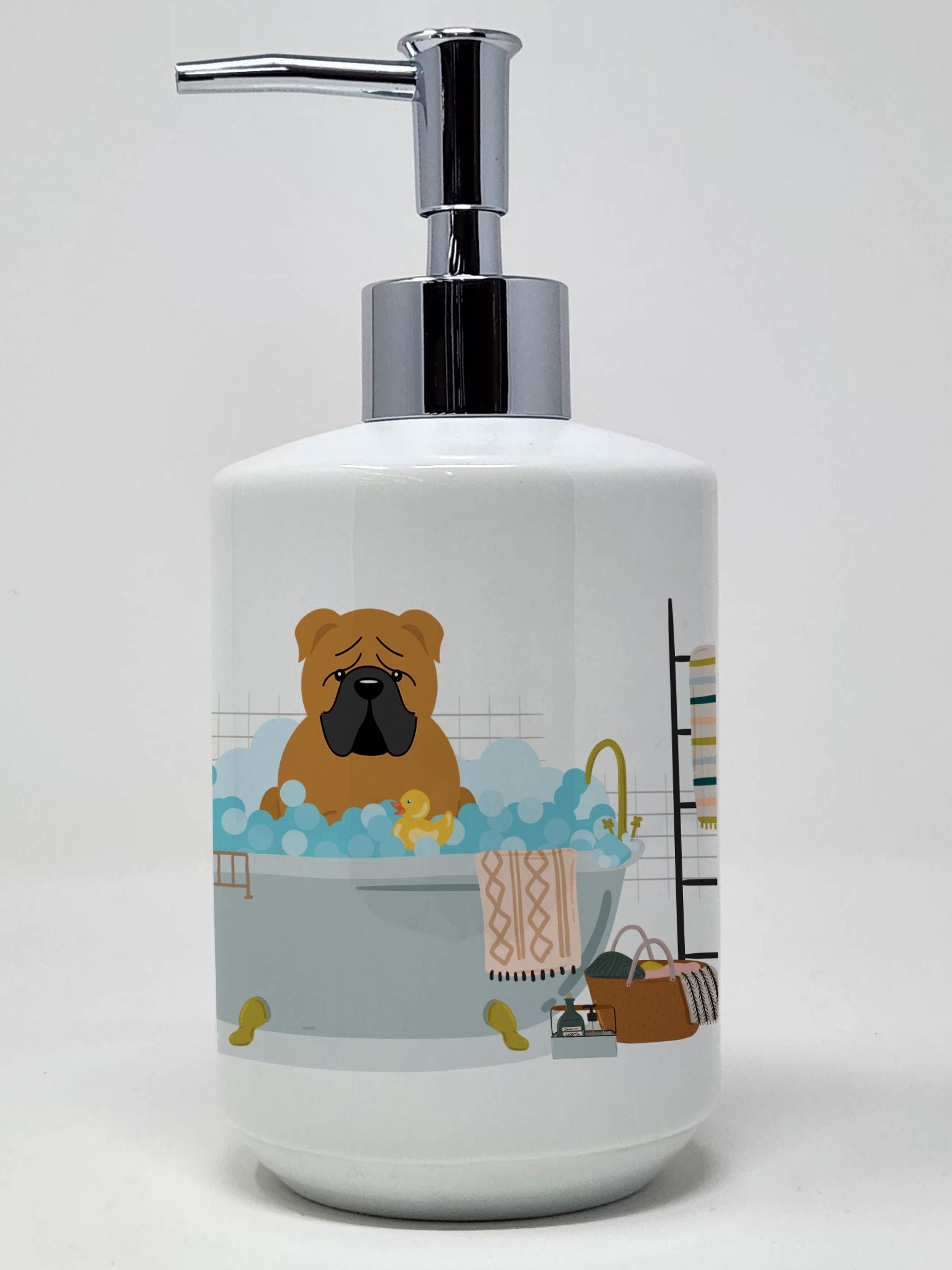 Red English Bulldog in Bathtub Ceramic Soap Dispenser Hand Soap Dispenser Pump Bottles for Bathroom Kitchen, Empty Refillable Li