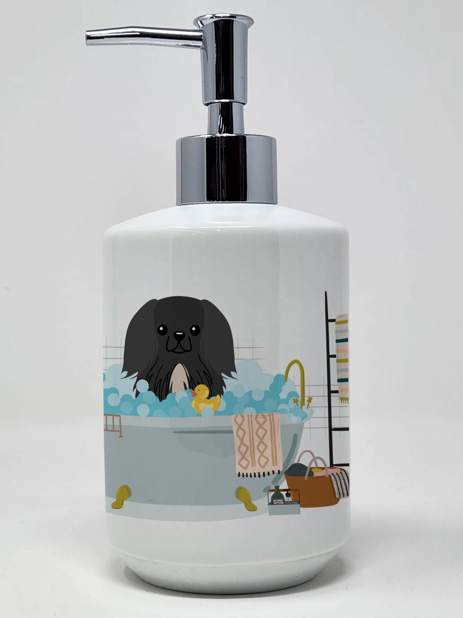 Black Pekingese in Bathtub Ceramic Soap Dispenser Hand Soap Dispenser Pump Bottles for Bathroom Kitchen, Empty Refillable Liquid