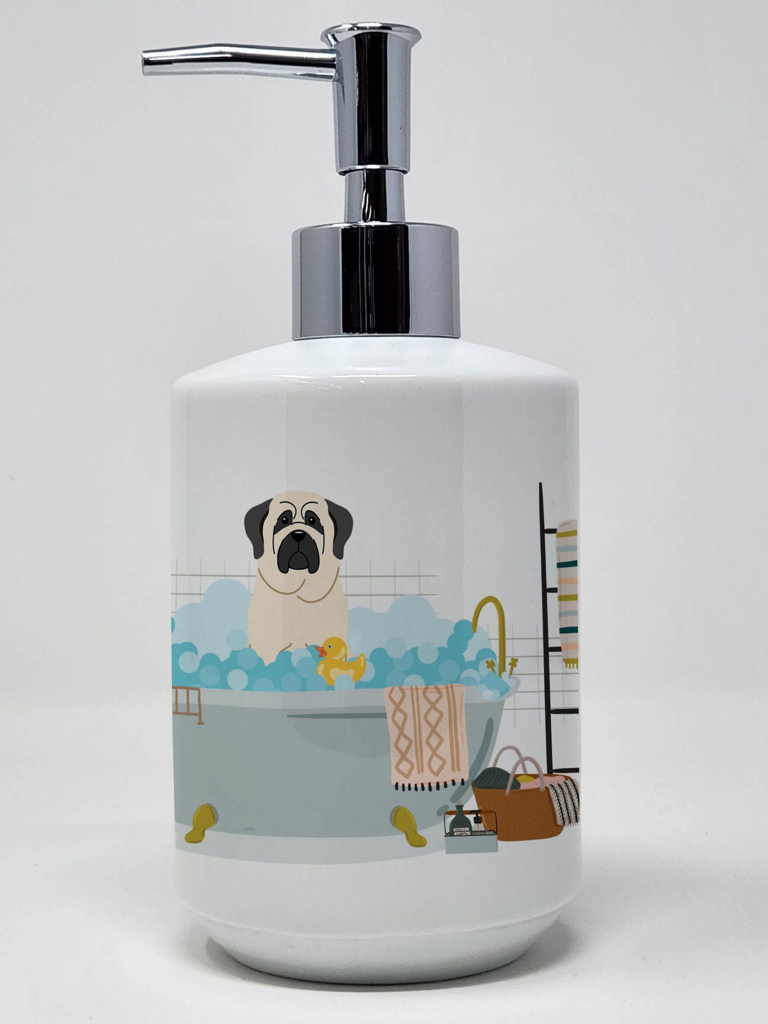White Mastiff in Bathtub Ceramic Soap Dispenser Hand Soap Dispenser Pump Bottles for Bathroom Kitchen, Empty Refillable Liquid S