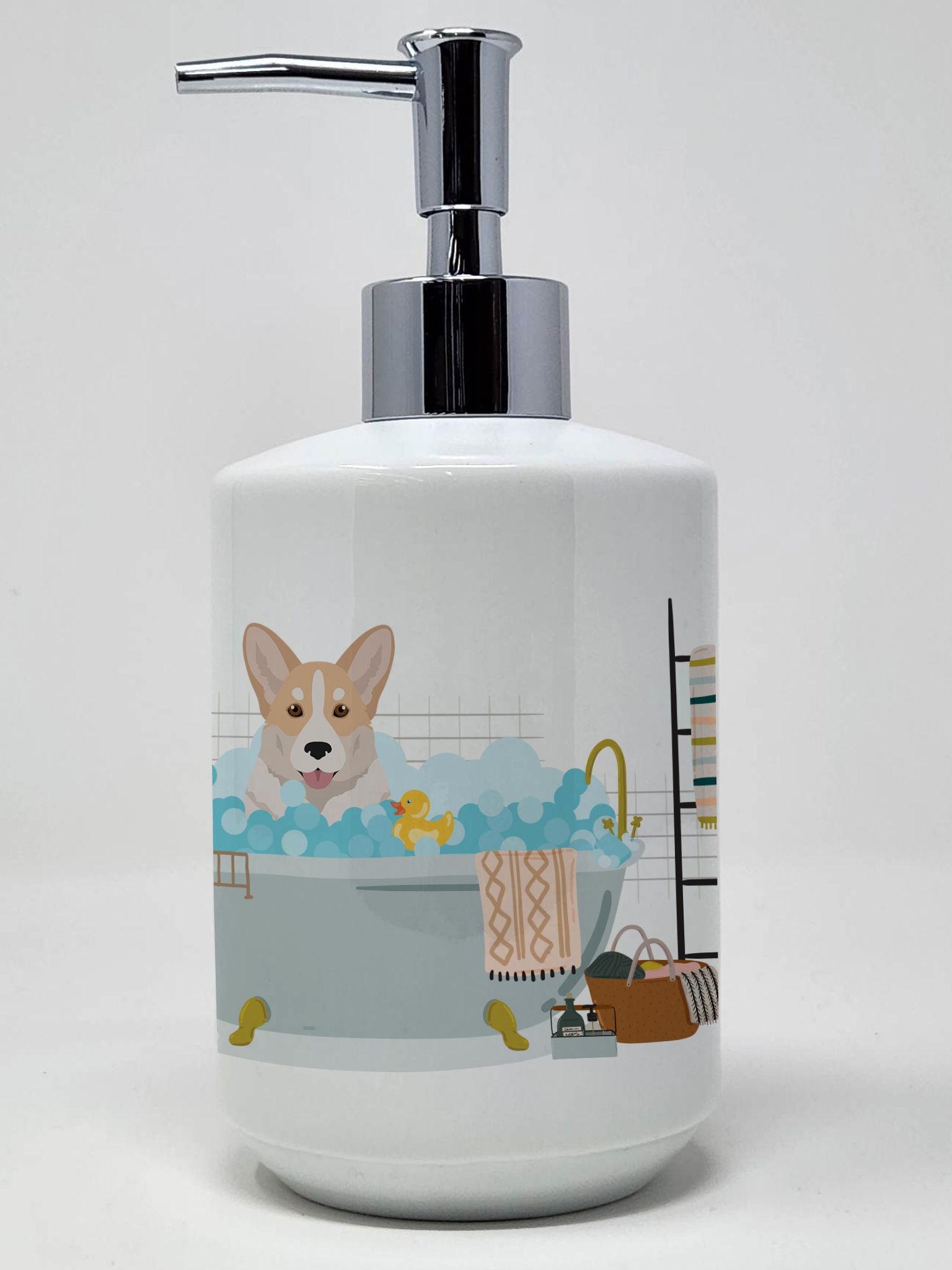 Fawn Cardigan Corgi Ceramic Soap Dispenser Hand Soap Dispenser Pump Bottles for Bathroom Kitchen, Empty Refillable Liquid Soap C