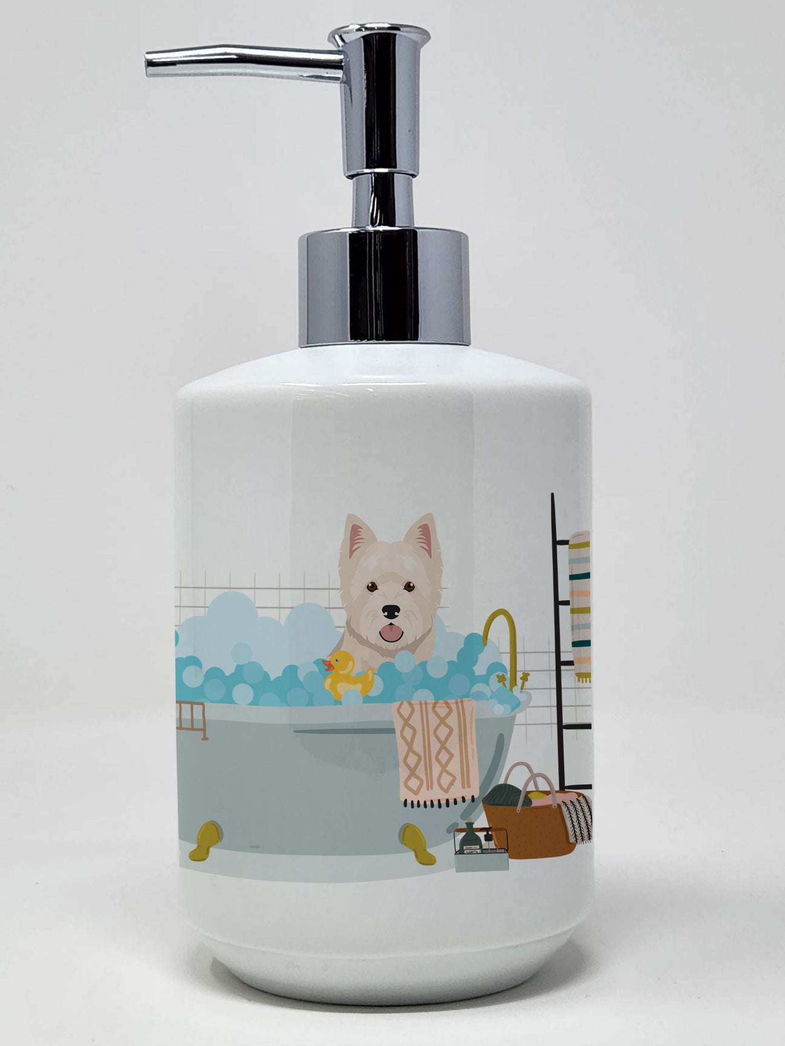 Westie West Highland White Terrier Ceramic Soap Dispenser Hand Soap Dispenser Pump Bottles for Bathroom Kitchen, Empty Refillabl