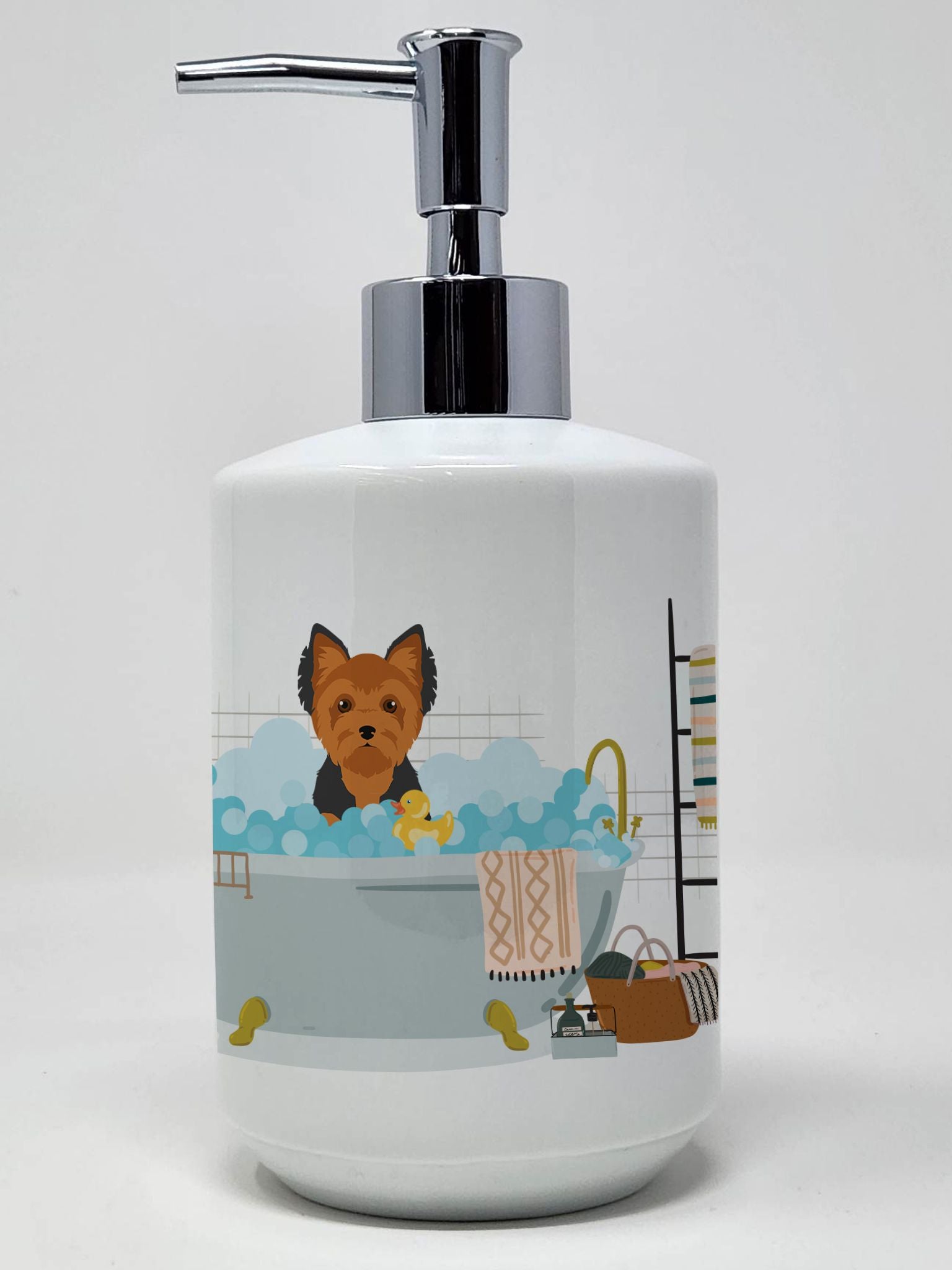 Black and Tan Puppy Cut Yorkshire Terrier Ceramic Soap Dispenser Hand Soap Dispenser Pump Bottles for Bathroom Kitchen, Empty Re