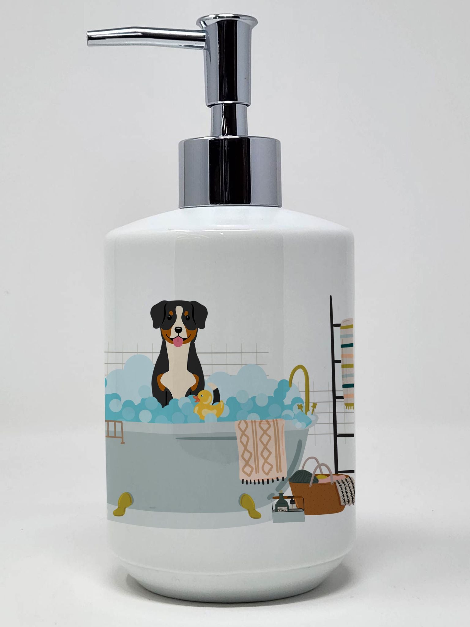 Entlebucher in Bathtub Ceramic Soap Dispenser Hand Soap Dispenser Pump Bottles for Bathroom Kitchen, Empty Refillable Liquid Soa