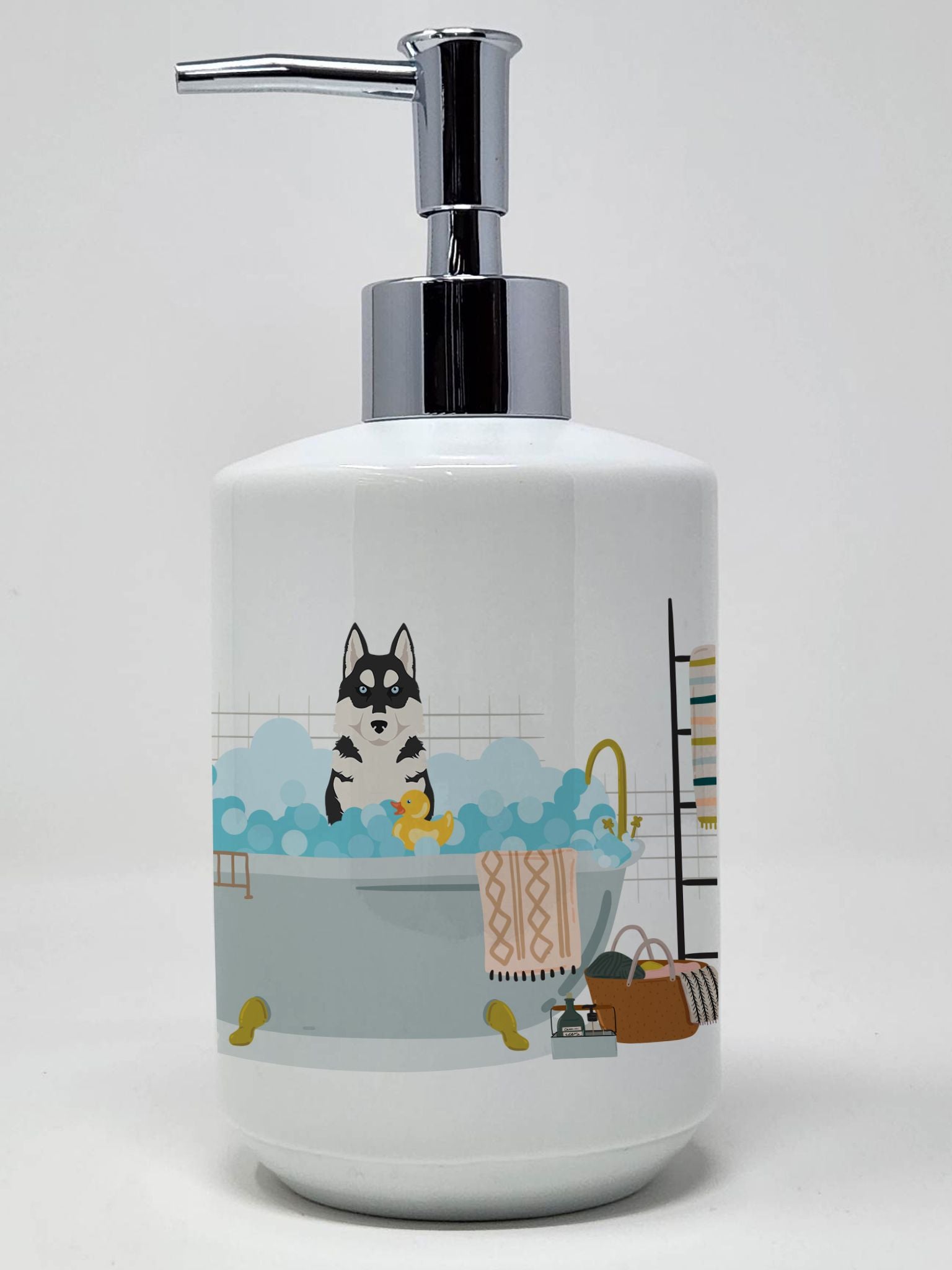 Black Siberian Husky Ceramic Soap Dispenser Hand Soap Dispenser Pump Bottles for Bathroom Kitchen, Empty Refillable Liquid Soap 