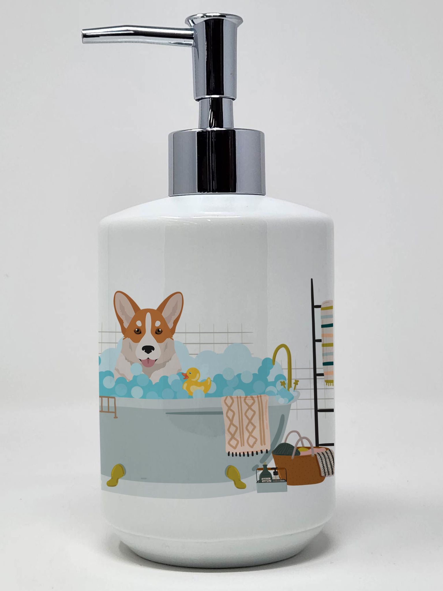 Red Cardigan Corgi Ceramic Soap Dispenser Hand Soap Dispenser Pump Bottles for Bathroom Kitchen, Empty Refillable Liquid Soap Co