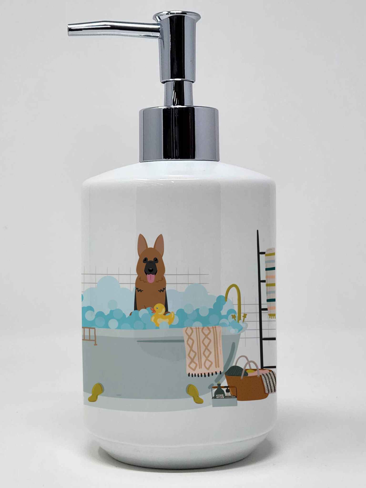 German Shepherd in Bathtub Ceramic Soap Dispenser Hand Soap Dispenser Pump Bottles for Bathroom Kitchen, Empty Refillable Liquid