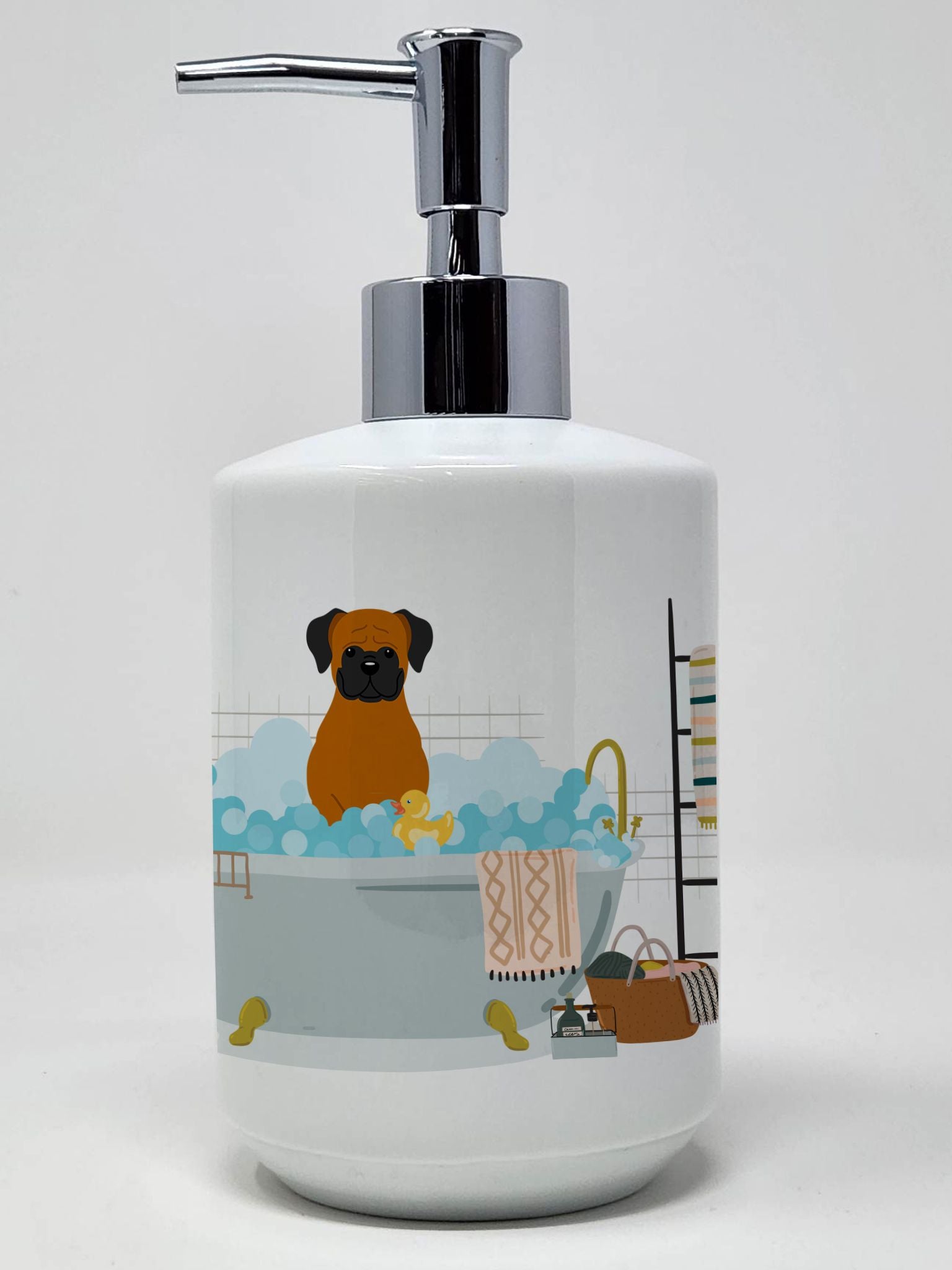 Fawn Boxer in Bathtub Ceramic Soap Dispenser Hand Soap Dispenser Pump Bottles for Bathroom Kitchen, Empty Refillable Liquid Soap