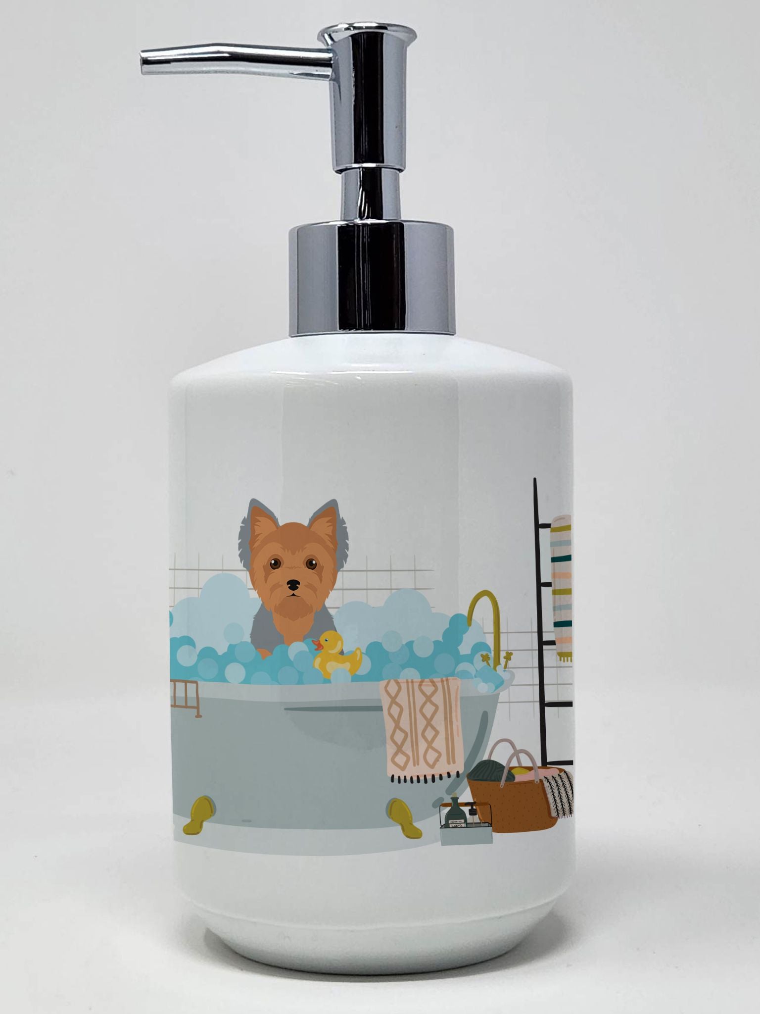 Blue and Tan Puppy Cut Yorkshire Terrier Ceramic Soap Dispenser Hand Soap Dispenser Pump Bottles for Bathroom Kitchen, Empty Ref