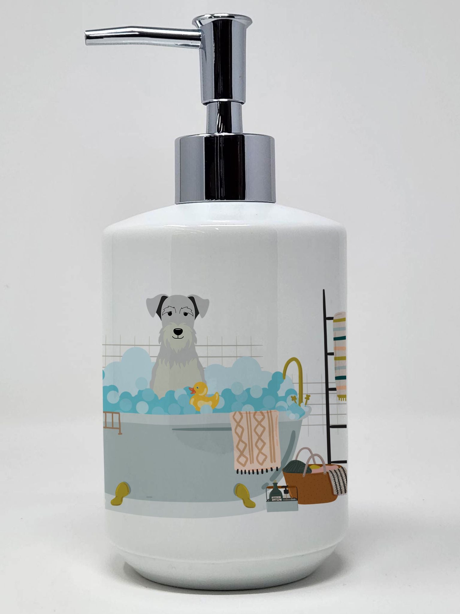 White Miniature Schnauzer in Bathtub Ceramic Soap Dispenser Hand Soap Dispenser Pump Bottles for Bathroom Kitchen, Empty Refilla