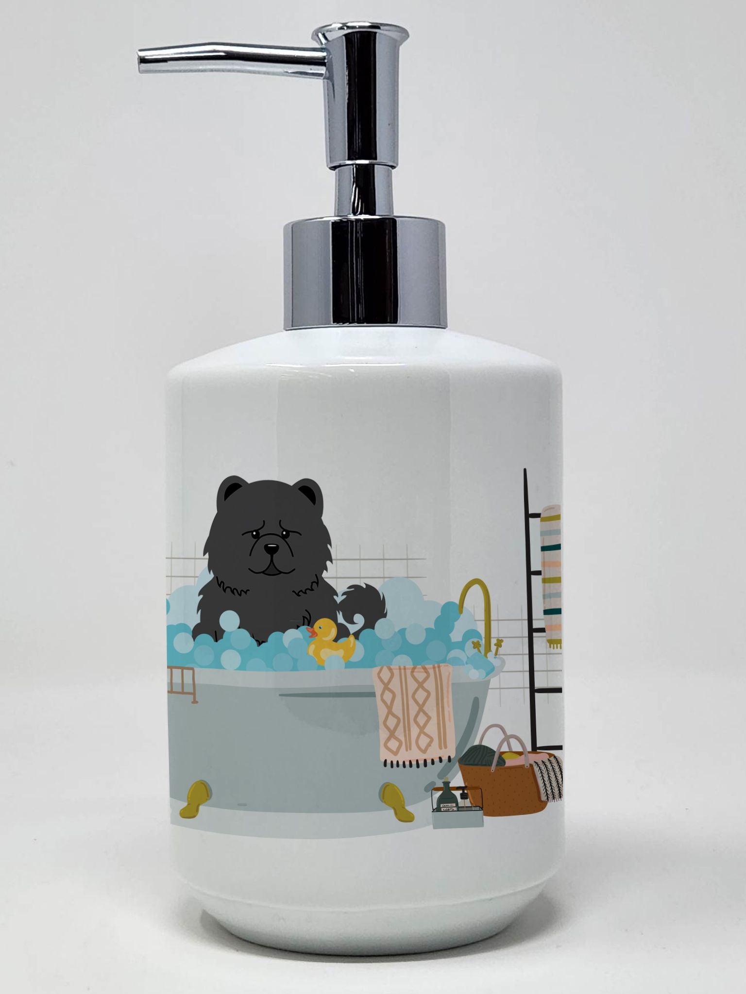 Black Chow Chow in Bathtub Ceramic Soap Dispenser Hand Soap Dispenser Pump Bottles for Bathroom Kitchen, Empty Refillable Liquid