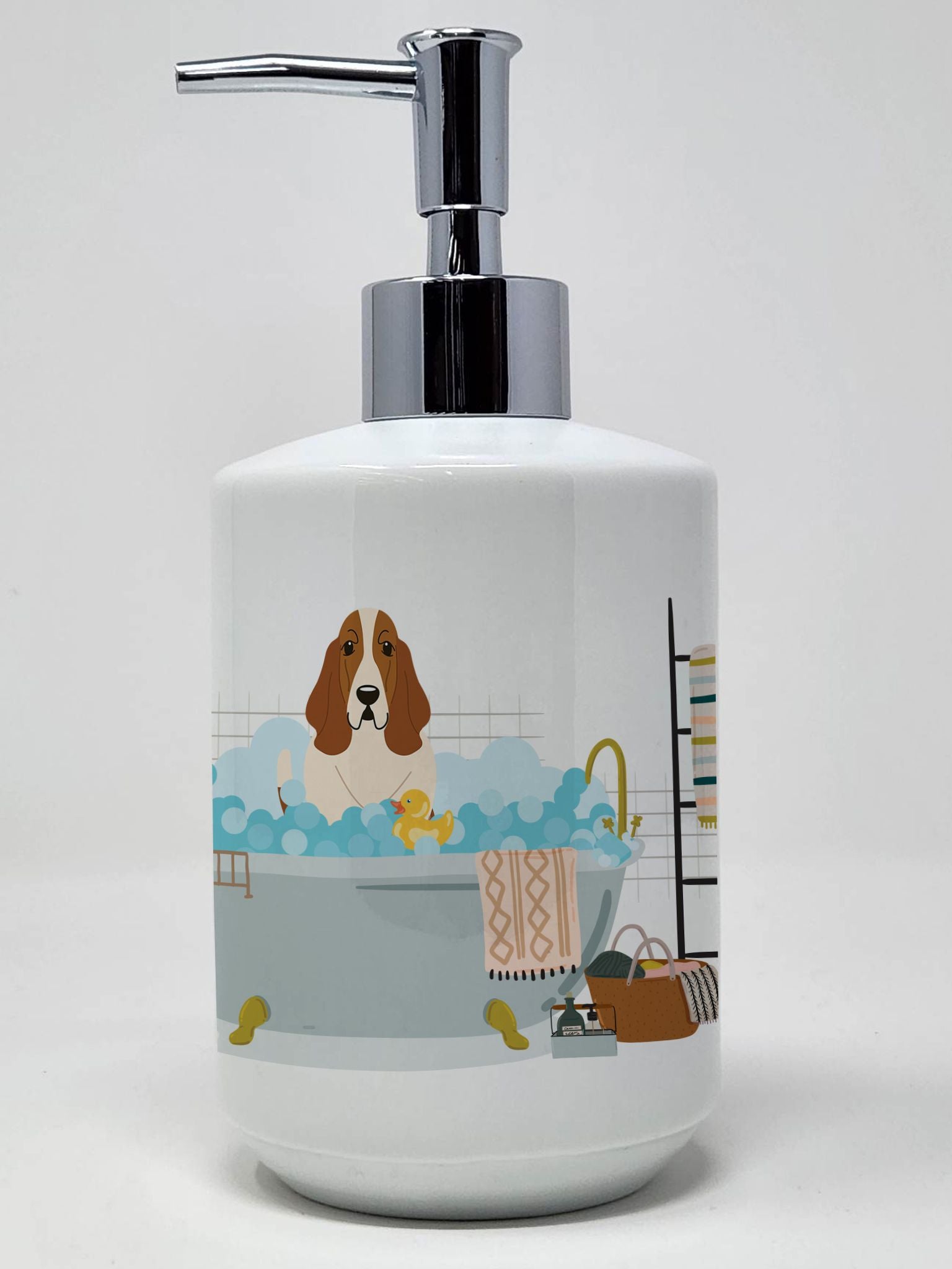 Basset Hound in Bathtub Ceramic Soap Dispenser Hand Soap Dispenser Pump Bottles for Bathroom Kitchen, Empty Refillable Liquid So