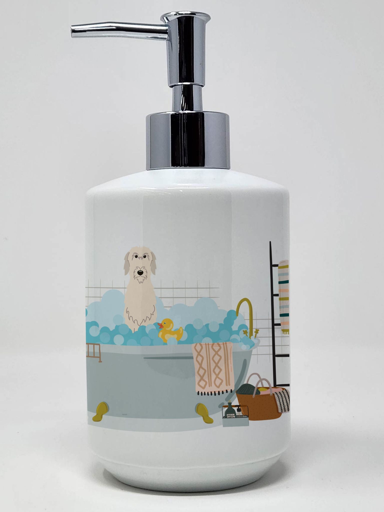 Irish Wolfhound in Bathtub Ceramic Soap Dispenser Hand Soap Dispenser Pump Bottles for Bathroom Kitchen, Empty Refillable Liquid