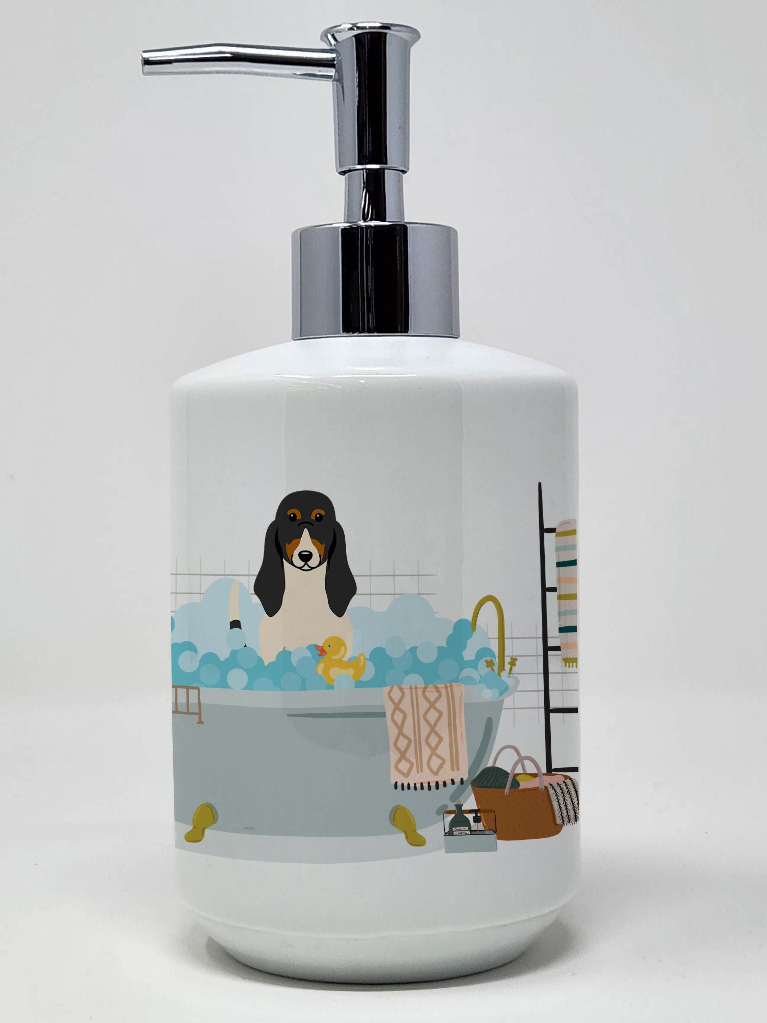 Swiss Hound in Bathtub Ceramic Soap Dispenser Hand Soap Dispenser Pump Bottles for Bathroom Kitchen, Empty Refillable Liquid Soa
