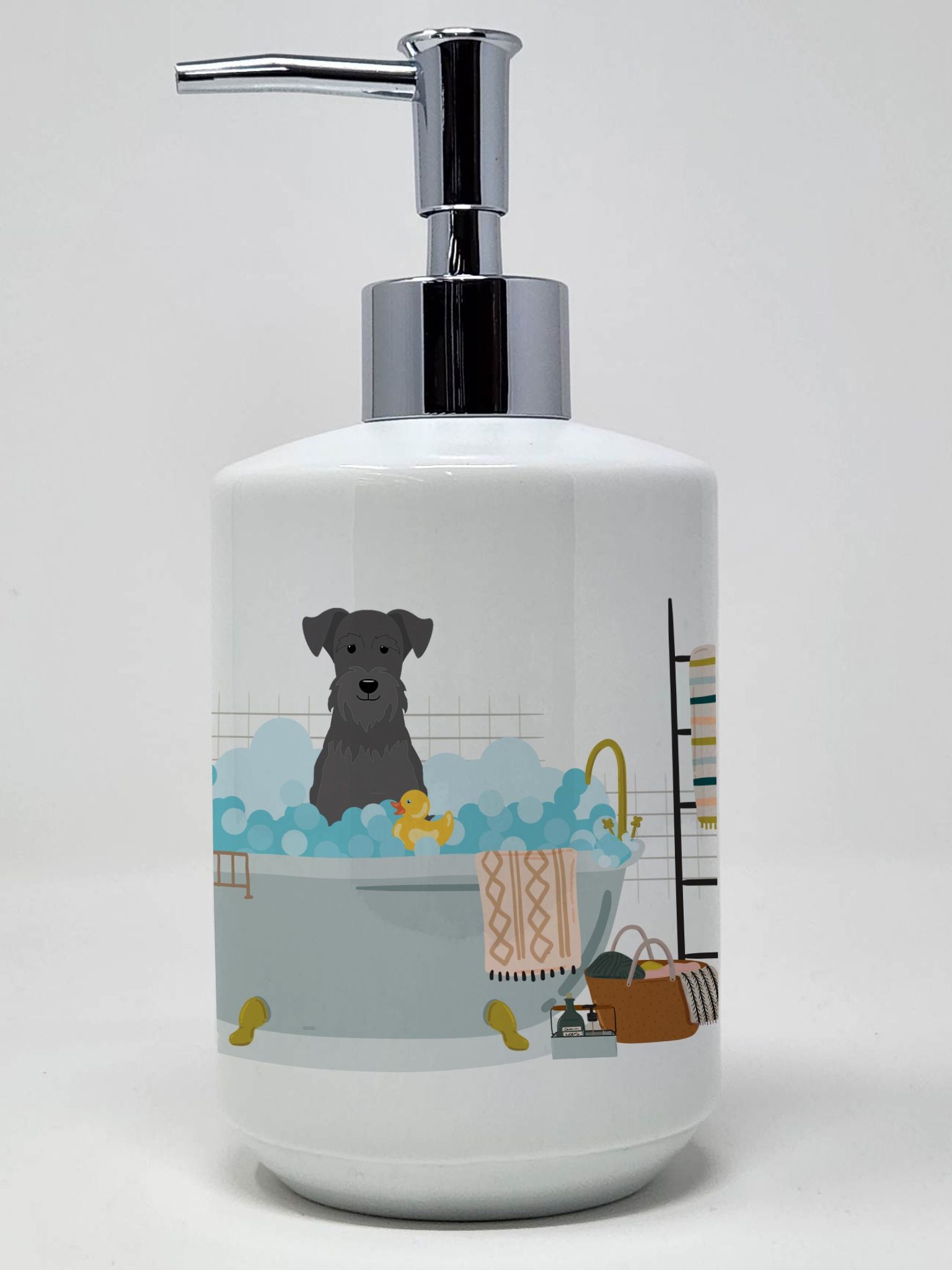 Black Miniature Schnauzer in Bathtub Ceramic Soap Dispenser Hand Soap Dispenser Pump Bottles for Bathroom Kitchen, Empty Refilla