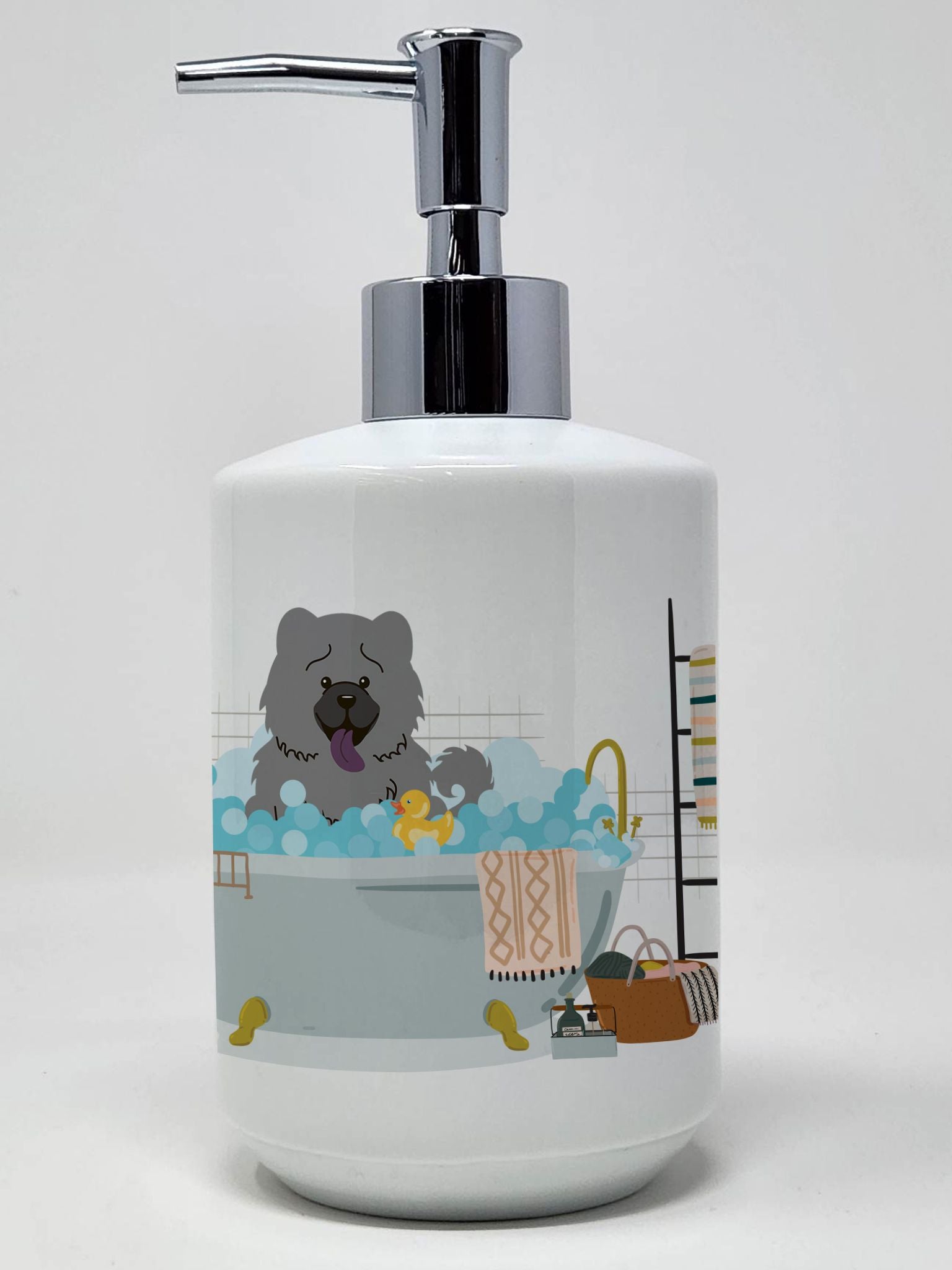 Blue Chow Chow in Bathtub Ceramic Soap Dispenser Hand Soap Dispenser Pump Bottles for Bathroom Kitchen, Empty Refillable Liquid 