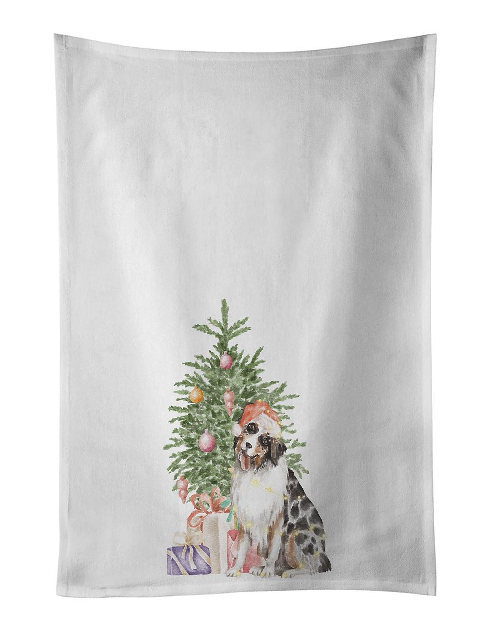 NEW Australian Shepherd #2 Christmas Presents and Tree Kitchen Towel Set of 2 White Dish Towels Decorative Bathroom Hand towel f