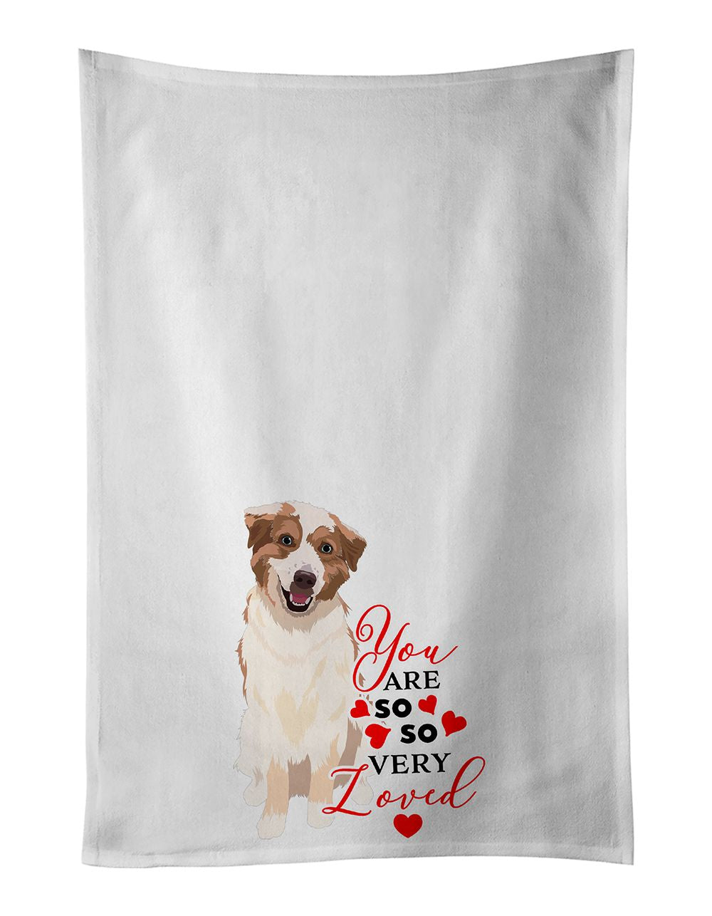 NEW Australian Shepherd Red and White #1 so Loved Kitchen Towel Set of 2 White Dish Towels Decorative Bathroom Hand towel for Ha