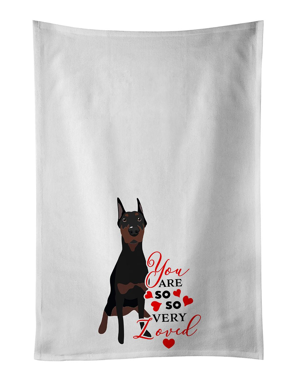 Doberman Pinscher Black Cropped Ears so Loved Kitchen Towel Set of 2 White Dish Towels Decorative Bathroom Hand towel for Hand, 