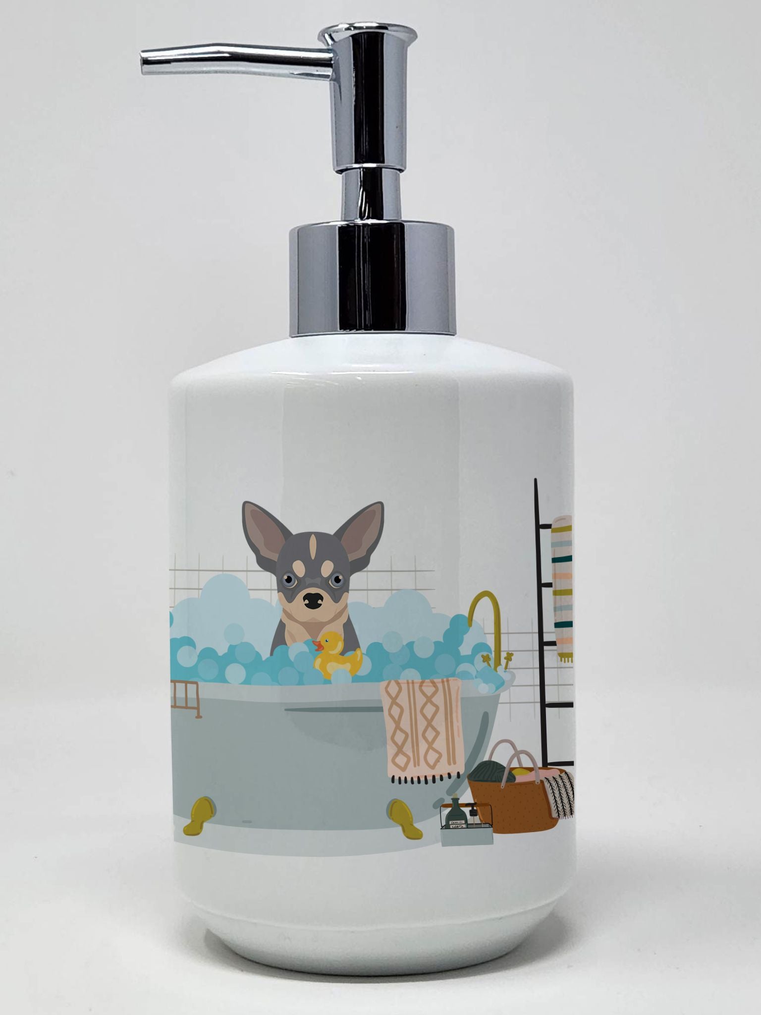 Blue and White Chihuahua Ceramic Soap Dispenser Hand Soap Dispenser Pump Bottles for Bathroom Kitchen, Empty Refillable Liquid S