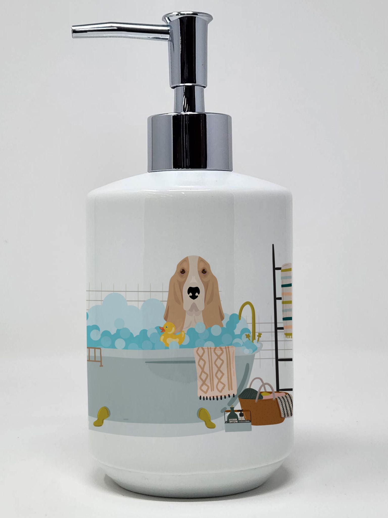 Lemon and White Tricolor Basset Hound Ceramic Soap Dispenser Hand Soap Dispenser Pump Bottles for Bathroom Kitchen, Empty Refill