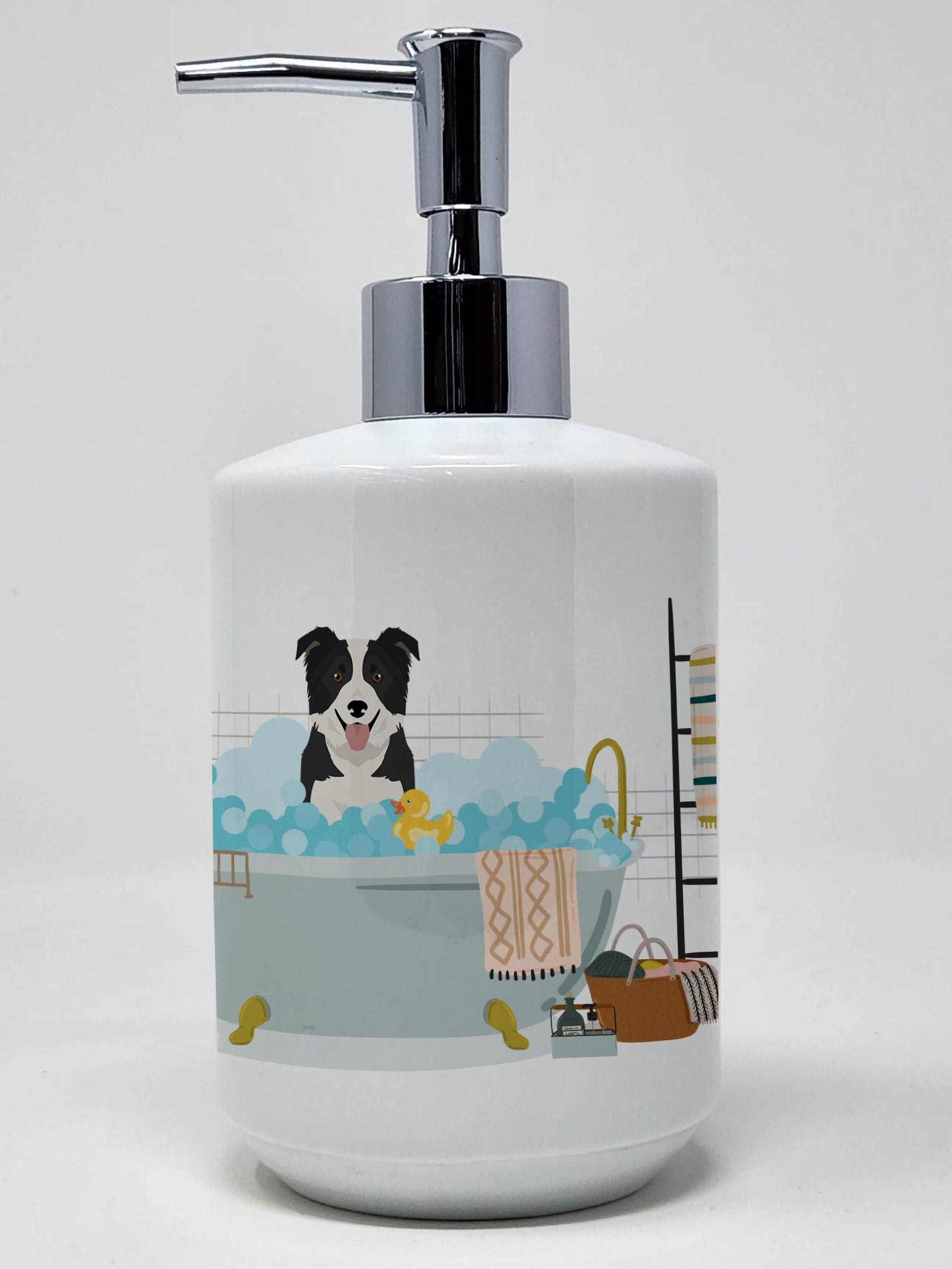 Black and White Border Collie Ceramic Soap Dispenser Hand Soap Dispenser Pump Bottles for Bathroom Kitchen, Empty Refillable Liq