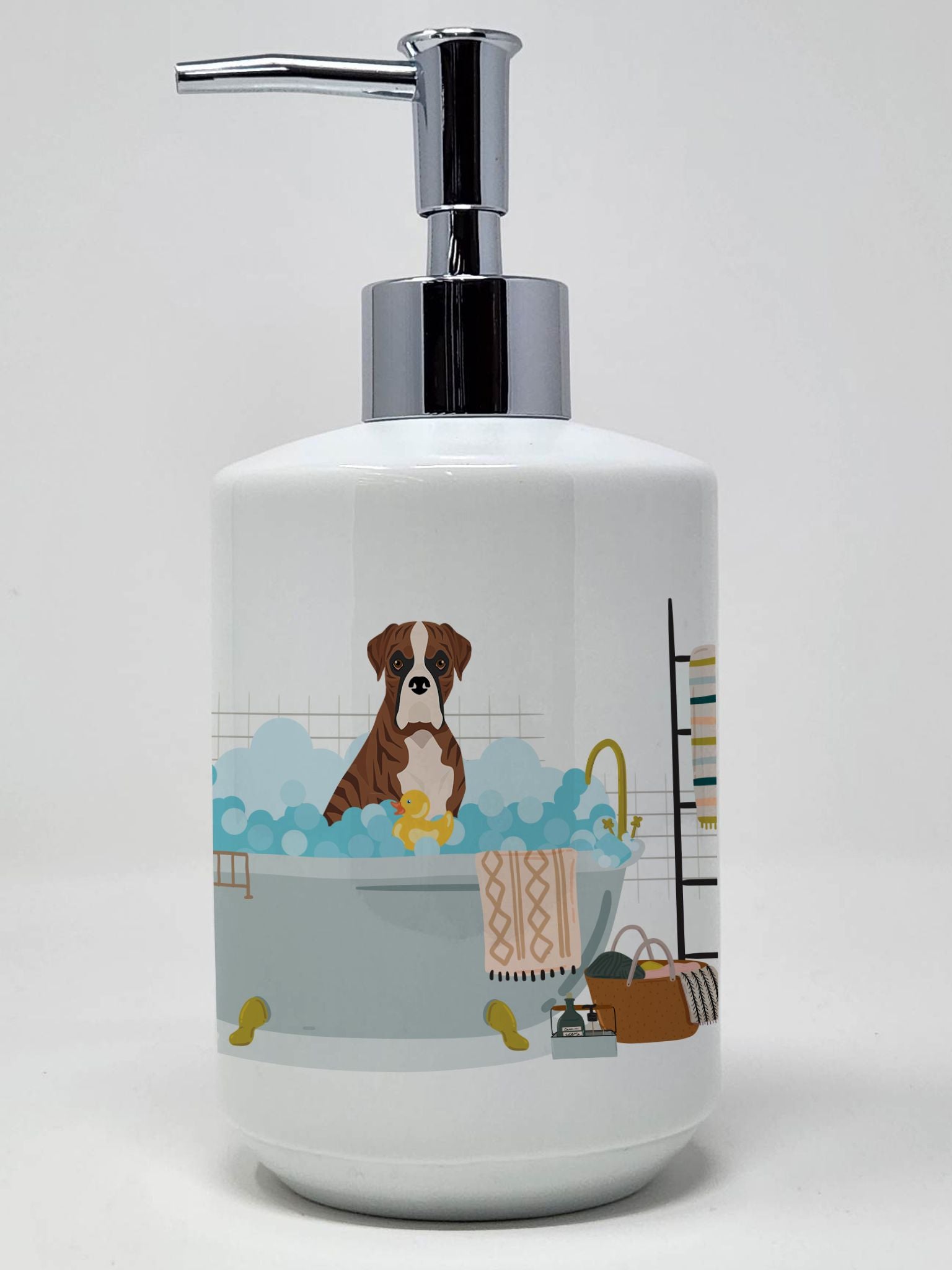 Natural Eared Red Brindle Boxer Ceramic Soap Dispenser Hand Soap Dispenser Pump Bottles for Bathroom Kitchen, Empty Refillable L
