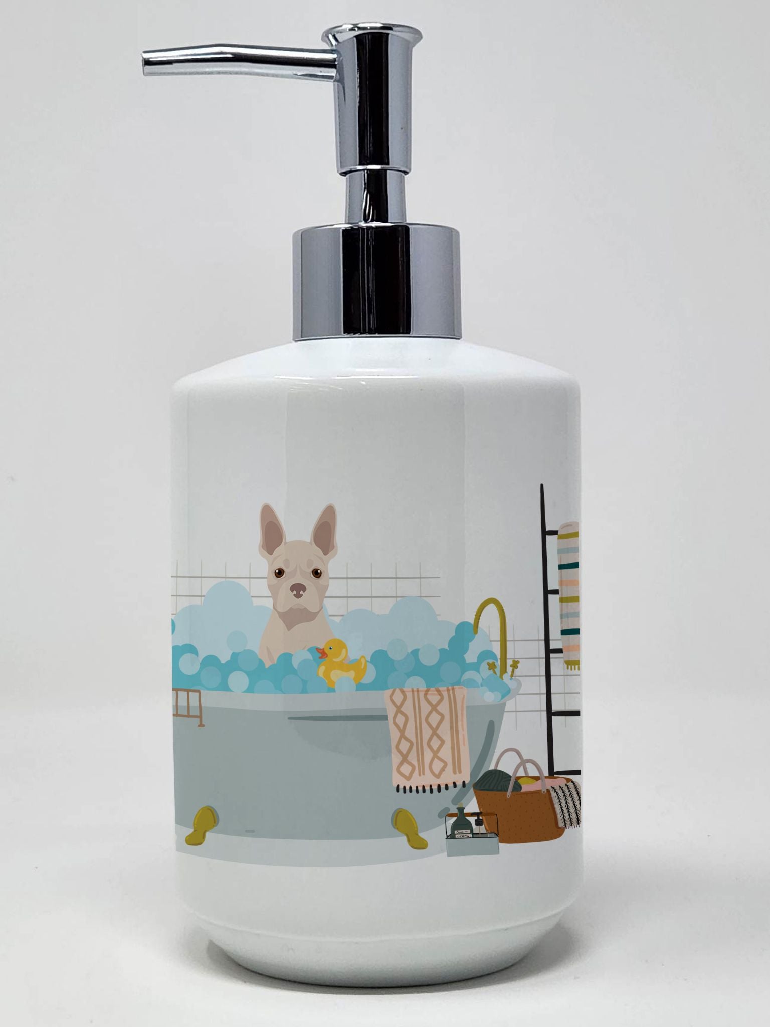 White Boston Terrier Ceramic Soap Dispenser Hand Soap Dispenser Pump Bottles for Bathroom Kitchen, Empty Refillable Liquid Soap 