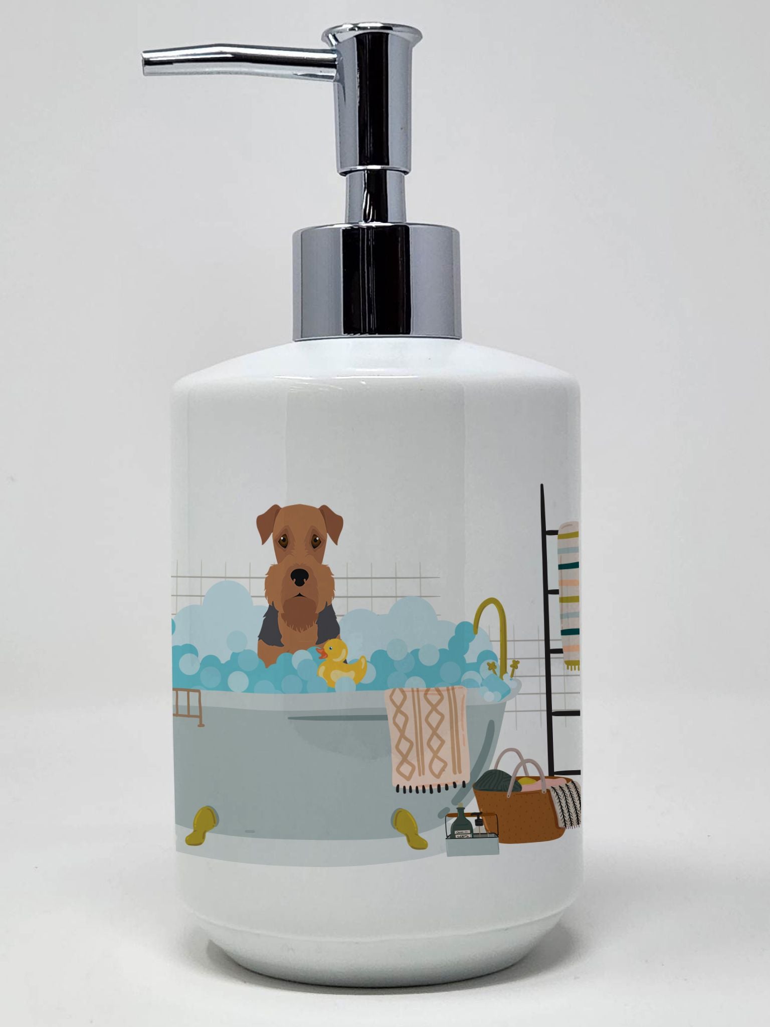 Grizzle and Tan Airedale Terrier Ceramic Soap Dispenser Hand Soap Dispenser Pump Bottles for Bathroom Kitchen, Empty Refillable 