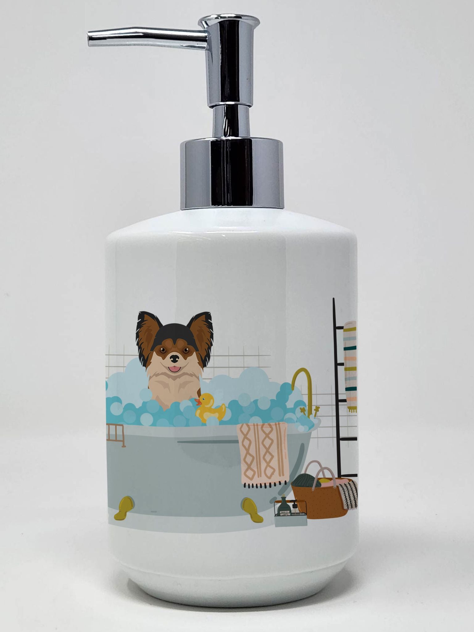Longhaired Black and Red Chihuahua Ceramic Soap Dispenser Hand Soap Dispenser Pump Bottles for Bathroom Kitchen, Empty Refillabl