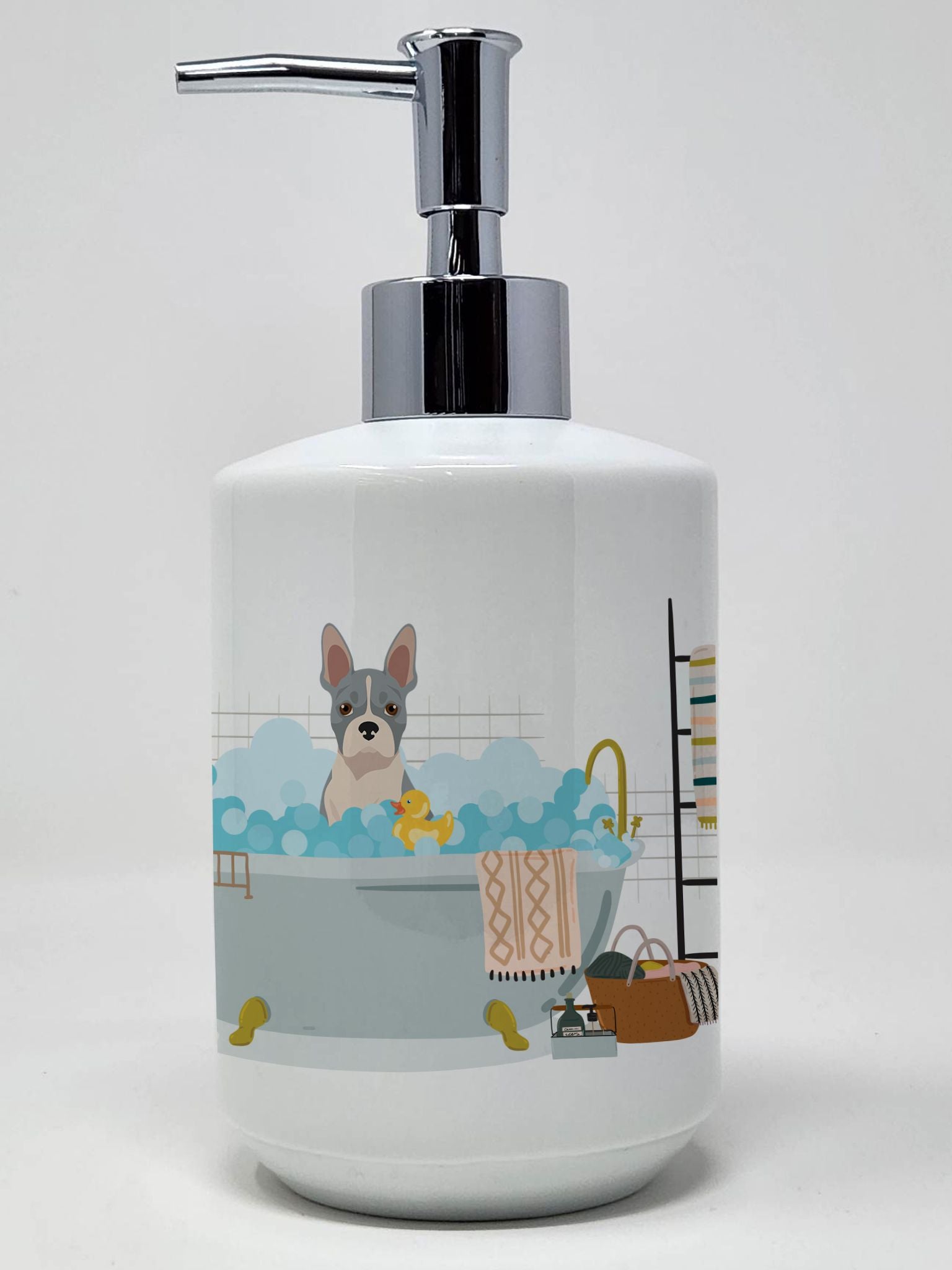 Blue Boston Terrier Ceramic Soap Dispenser Hand Soap Dispenser Pump Bottles for Bathroom Kitchen, Empty Refillable Liquid Soap C