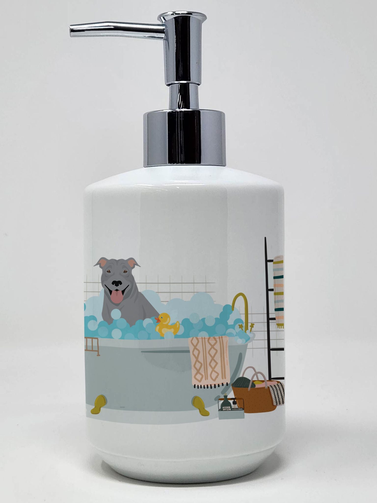 NEW Blue Pit Bull Terrier Ceramic Soap Dispenser Hand Soap Dispenser Pump Bottles for Bathroom Kitchen, Empty Refillable Liquid 