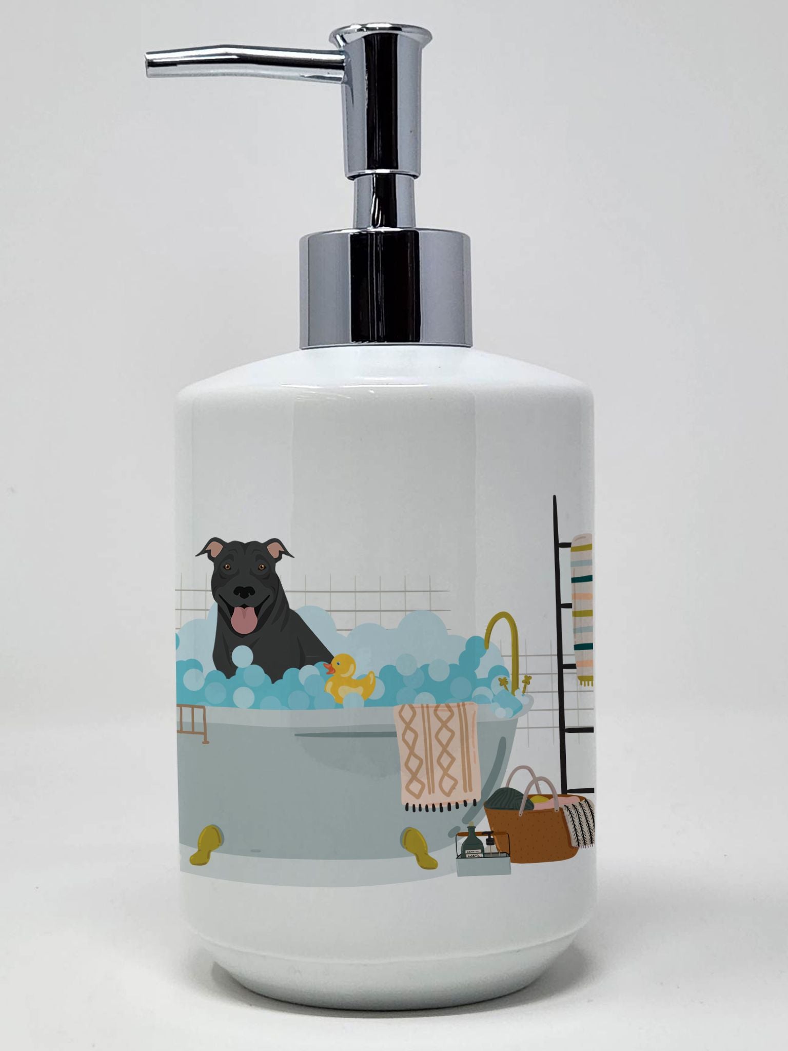 NEW Black Pit Bull Terrier Ceramic Soap Dispenser Hand Soap Dispenser Pump Bottles for Bathroom Kitchen, Empty Refillable Liquid